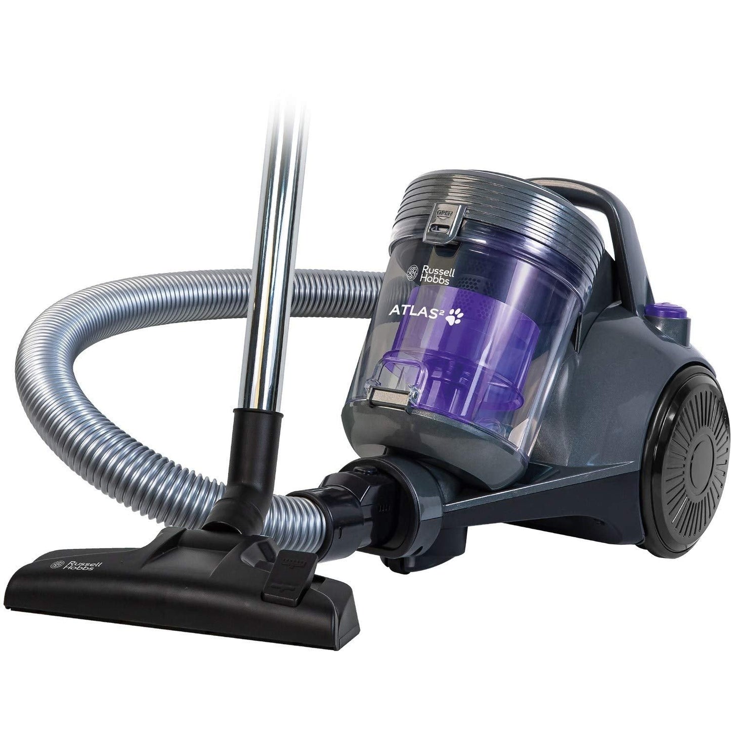 Russell Hobbs Cylinder Vacuum Cleaner ATLAS2 PET 2.5 Litre Grey & Purple with 3 in 1 Multi-Tool, Triple Dust Lock 700W High Efficiency Motor, PET