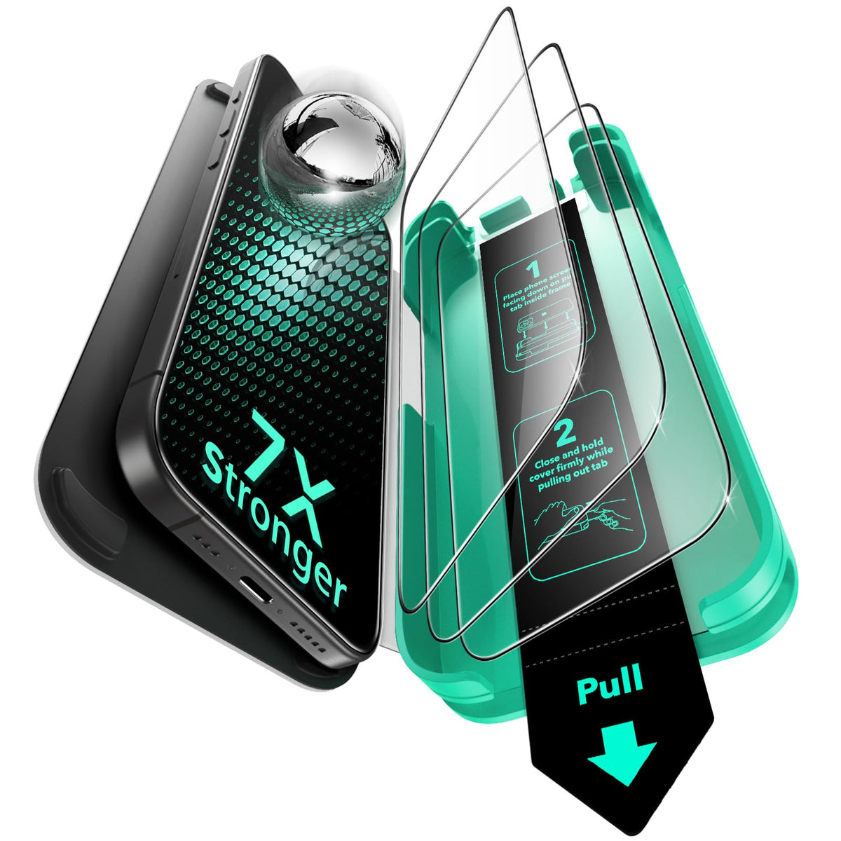 ESR 3 Pack 9H+ Glass for iPhone 15 Pro Max Screen Protector, [Military Grade Shatterproof & Longest Durable] Full Coverage Tempered Glass with Updated