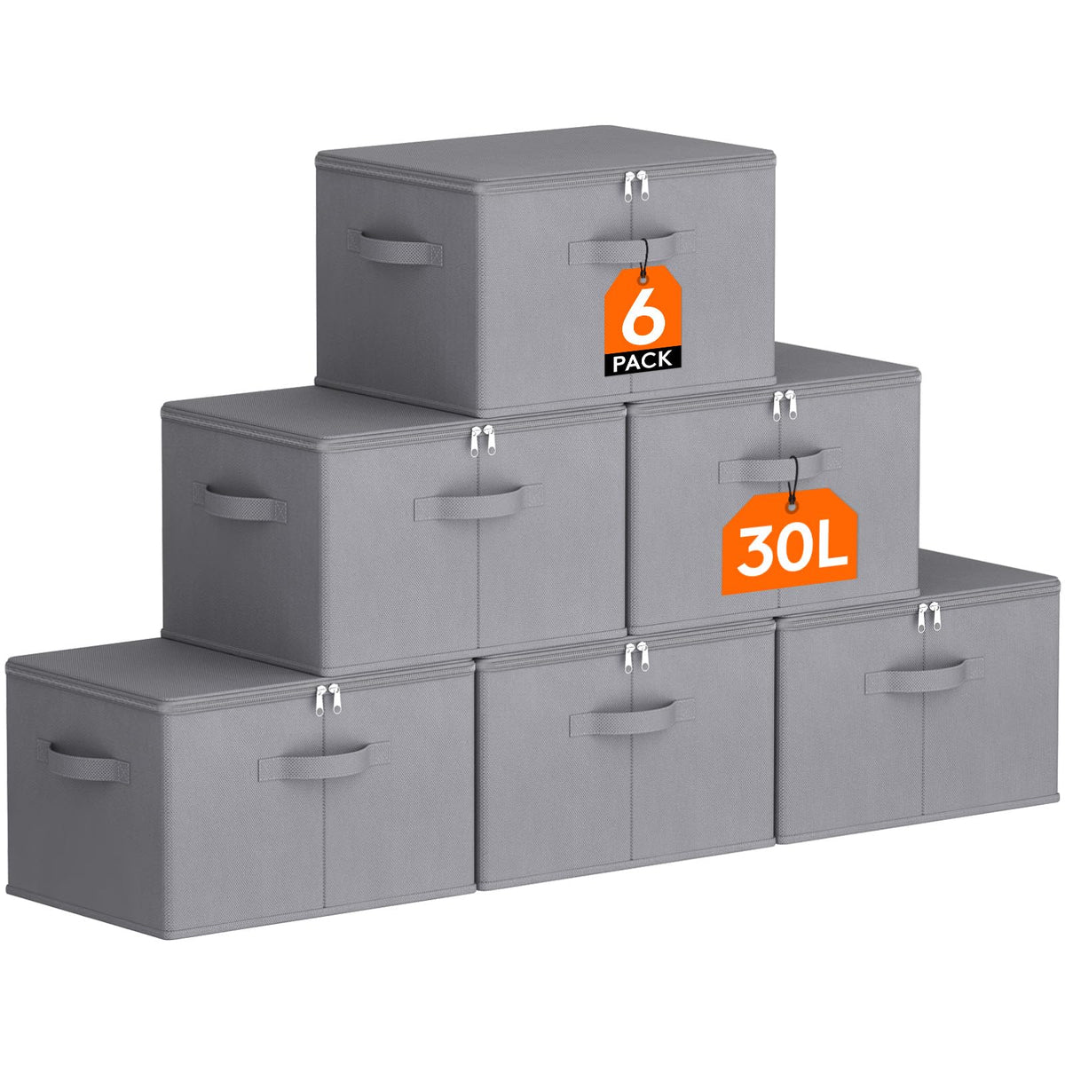 Lifewit Wardrobe Storage Box with lid, 30L, 40x30x25 cm, Grey, 6 Pack