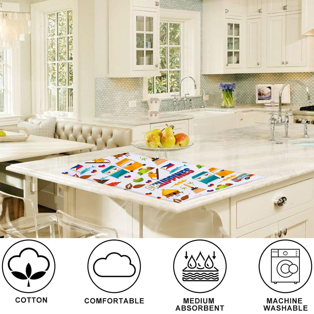 LEVLO Philippines Kitchen Towel Philippines Trip Gift Philippines Travel Culture Dish Towels Filipina Philippine Housewarming Gift (Philippines Towel)