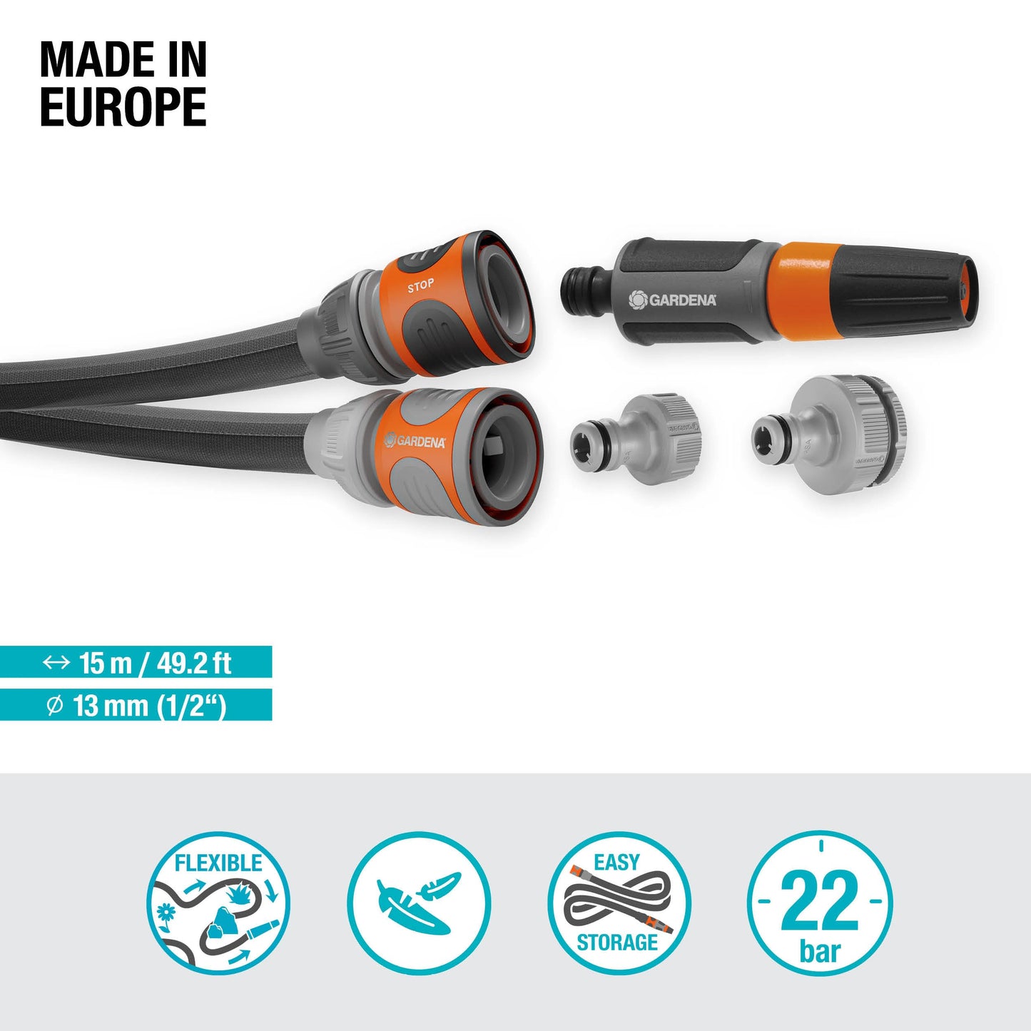 Gardena Liano Life Textile Hose 1/2 inch, 15m: Highly flexible textile garden hose, with PVC inner tube, no kinking, lightweight, weather-resistant