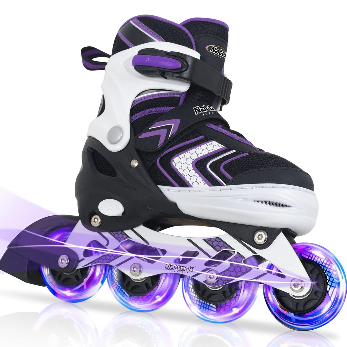 Adjustable Inline Skates for Girls, Girls Roller Skates with All Light up Wheels for Big Kids, Purple, Size 1 2 3