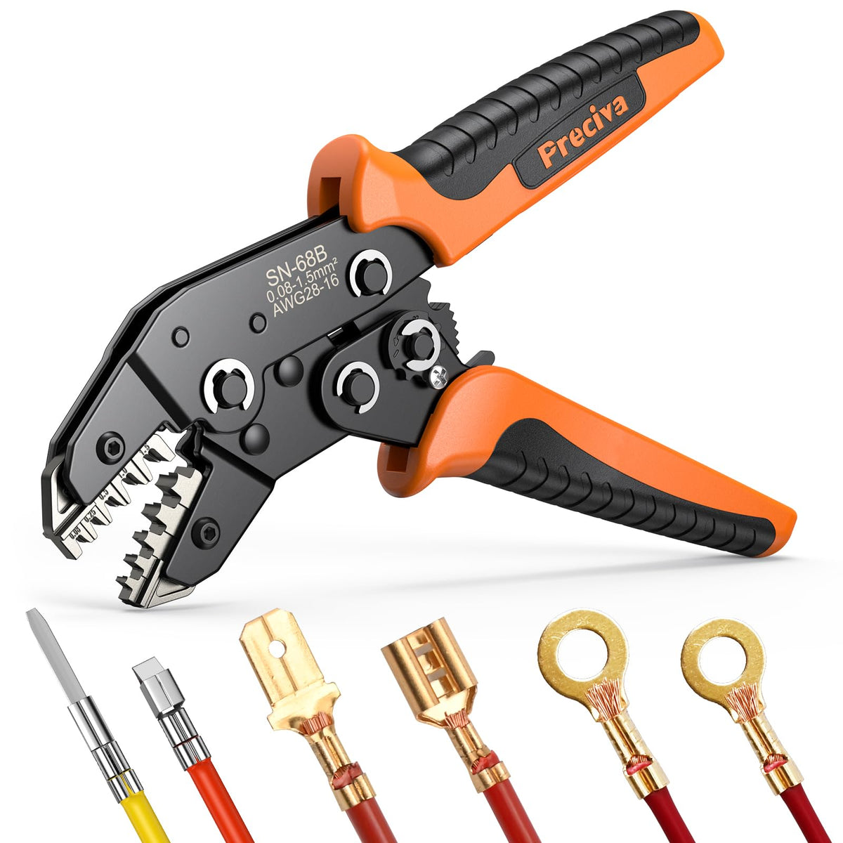 Crimping Pliers for Dupont Circlip, Preciva Wire Terminal Crimp Tool for ATX/EPS/PCIE/SATA Power Supply Pins, 0.08-1.5mm?/AWG28-16 Ratchet Crimper for