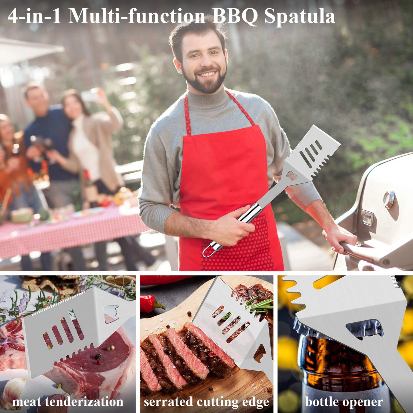 ROMANTICIST 26pcs Extra Thick Stainless Steel Grill Tool Set for Men, Heavy Duty Grilling Accessory Kit for Backyard, BBQ Utensils Gift Set with Meat