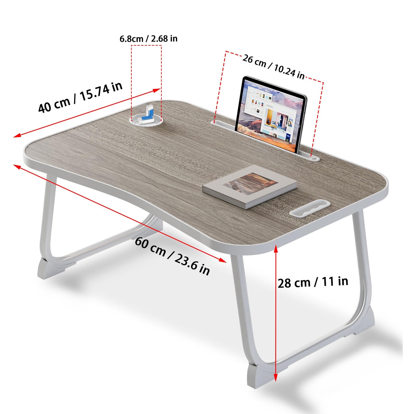 Laptop Bed Desk, Lap Desk Breakfast Tray Table for Eating, Reading, Writing, Laptop Stand for Bed, Sofa, Home and Office (Grey)