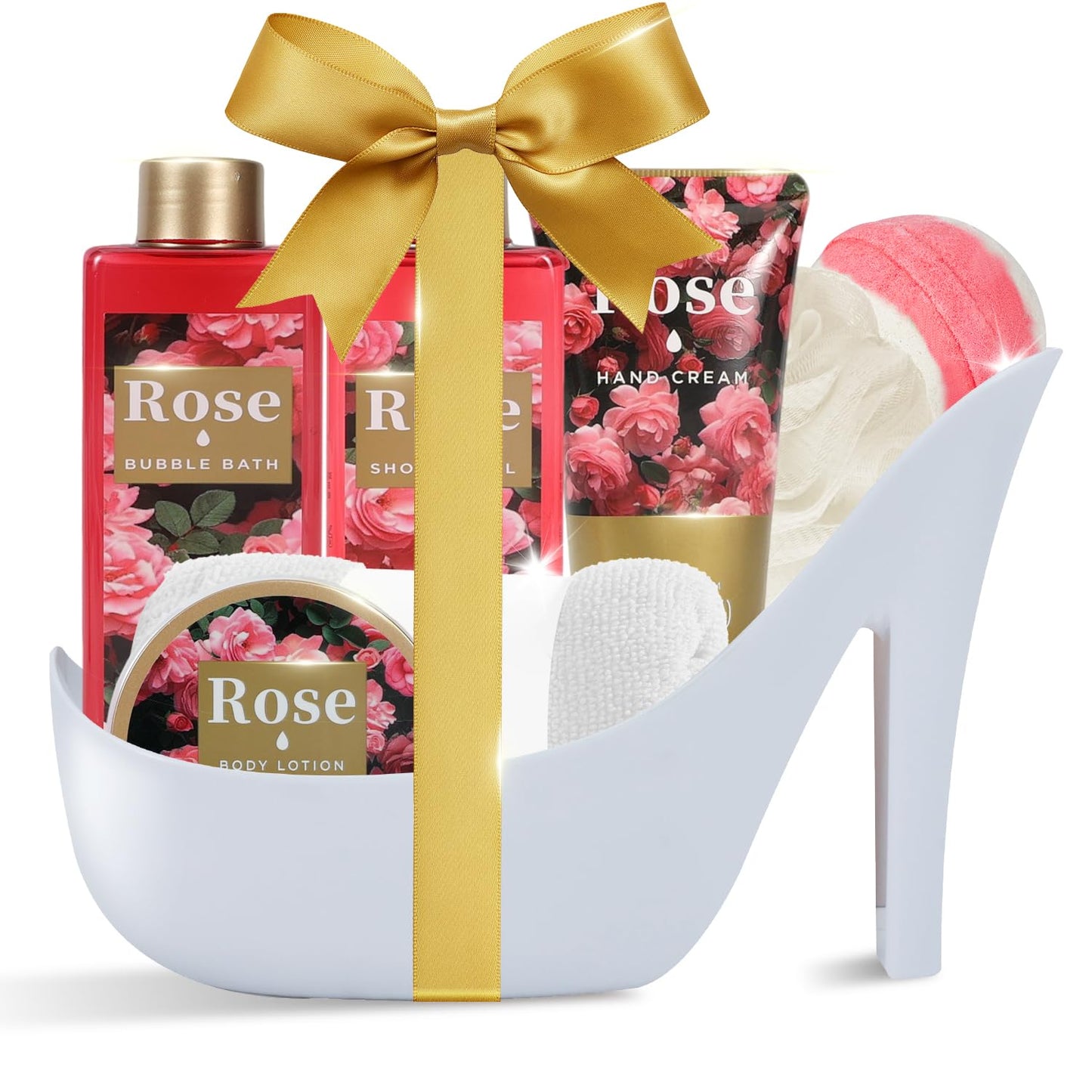 SPA LUXETIQUE Bath Gift Sets for Women, 8 PCS Rose Luxury Spa Gifts for Women, Bath Spa Gift Basket with Bubble Bath, Shower Gel & More, Birthday