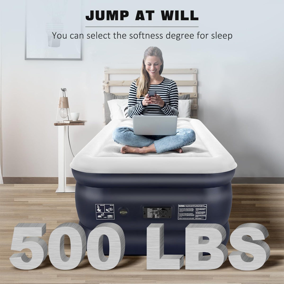 NALONE Air bed Single, Inflatable mattress with Built in Pump, 197x100x46cm Double Blow Up Mattress in 3 Mins Self-Inflation/Deflation, Portable air