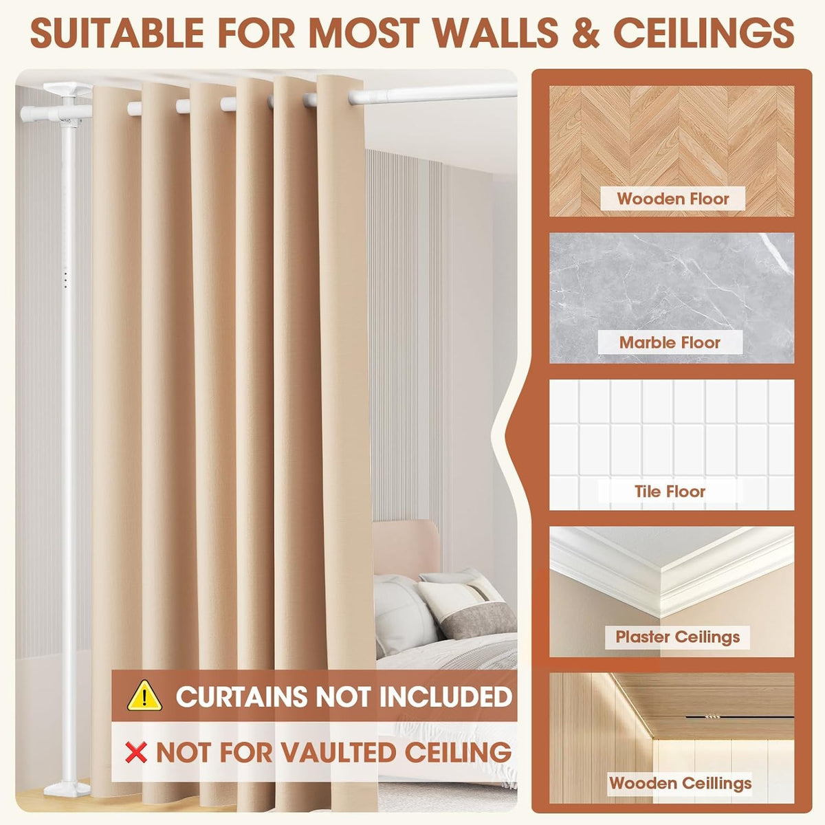 Room Divider No Drilling Curtain Rod Wall Divider for Room Separation