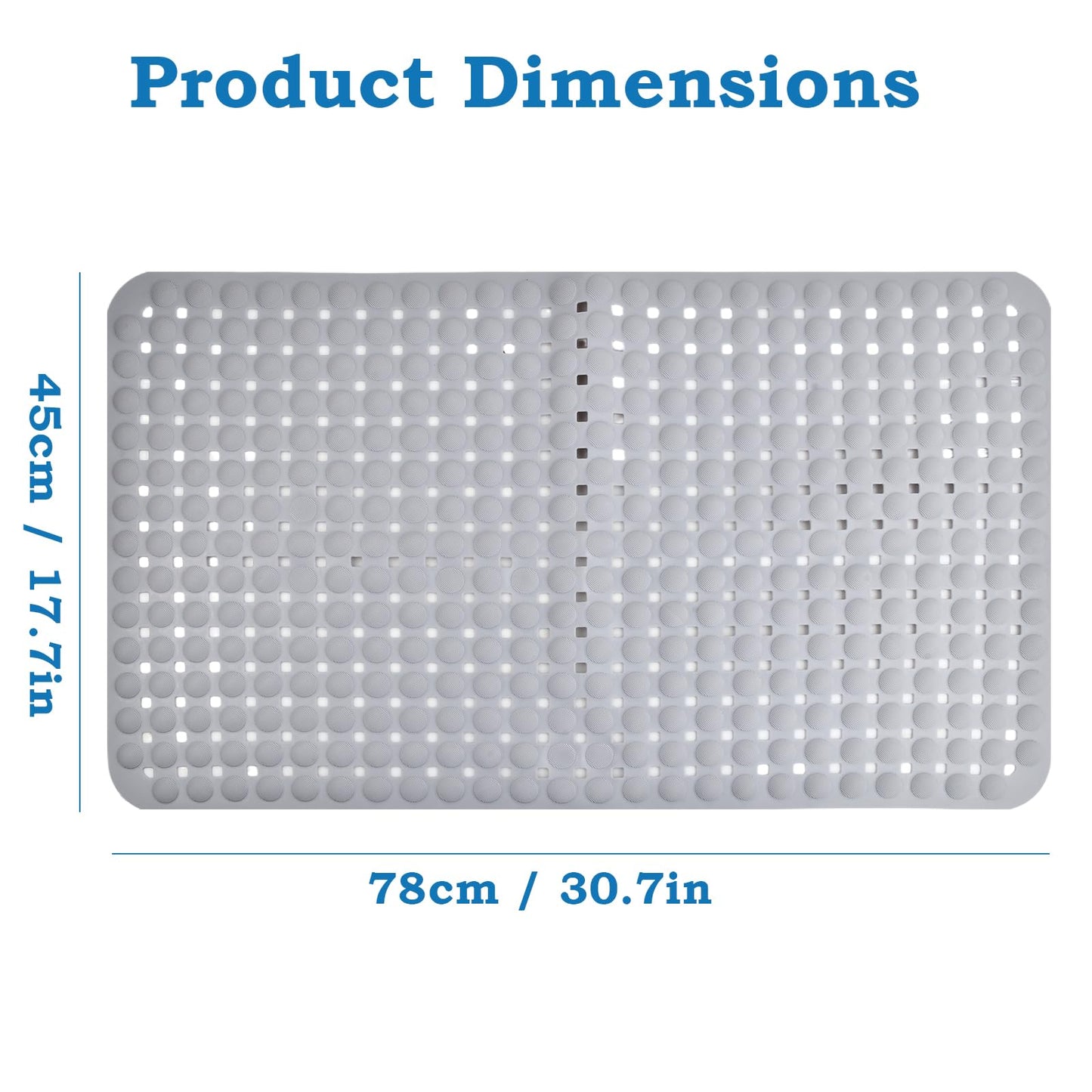 Culinavog Square Shower Mat With Powerful Suction Cups, Bath Mat Non Slip Anti Mould, PVC with Strong Suction Cups Grip and Drain