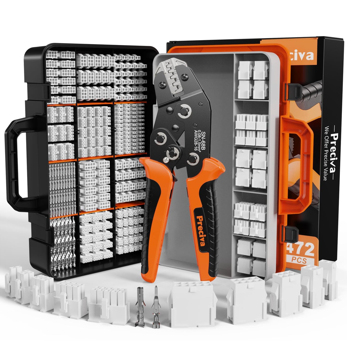 Preciva Crimping Plier Tool Kit, 0.08-1.5mm? (AWG28-16) Plier & 472PCS/12-Types Mini-Fit JR Electrical Connectors(2/4/6/8/10 pin) for Dupont, Molex,