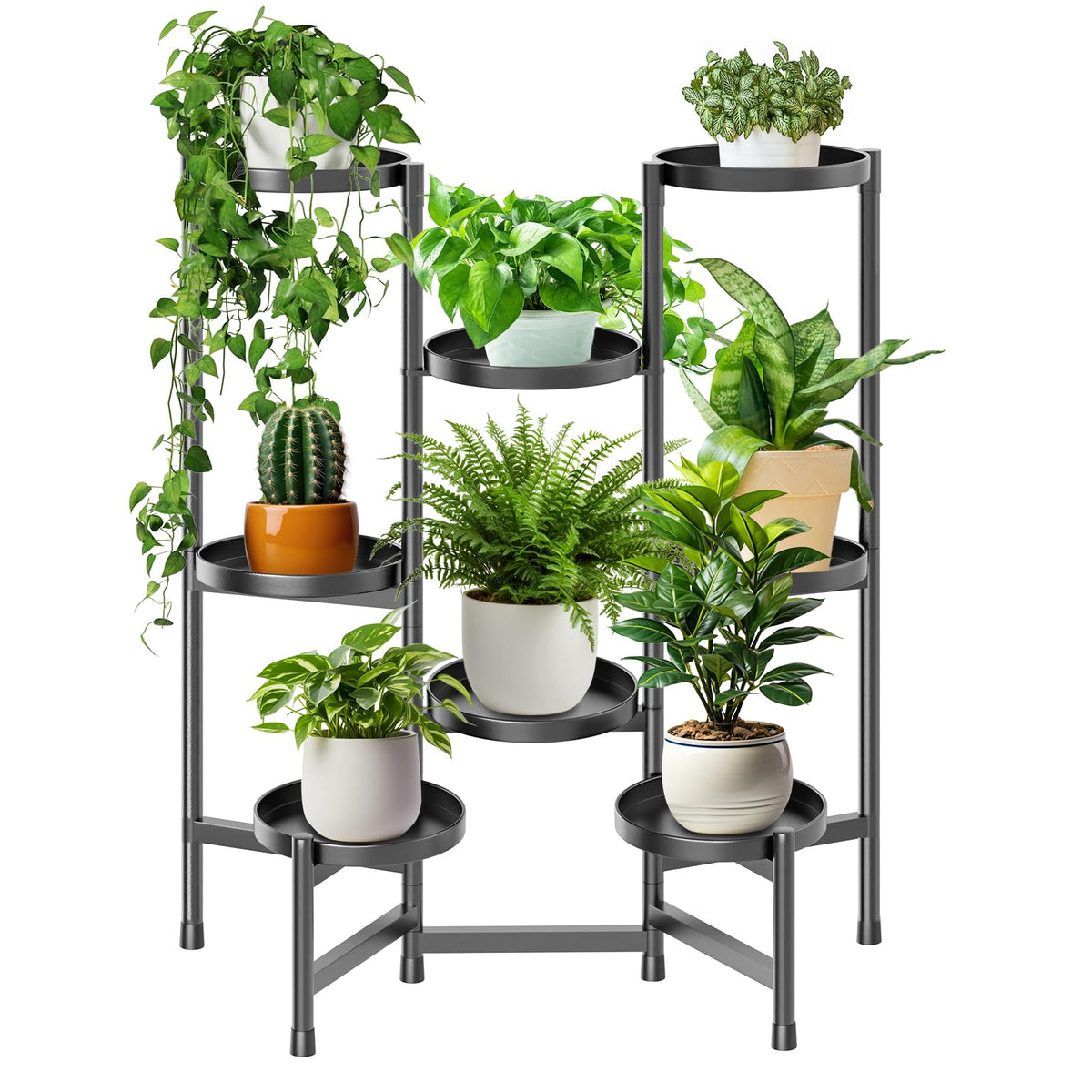 KHayRovies 8 Tier Plant Stand Indoor Tall, Adjustable Black Plant Shelf for Multiple 8 Potted Flower Plants Holders, Corner Metal Flower Display Rack