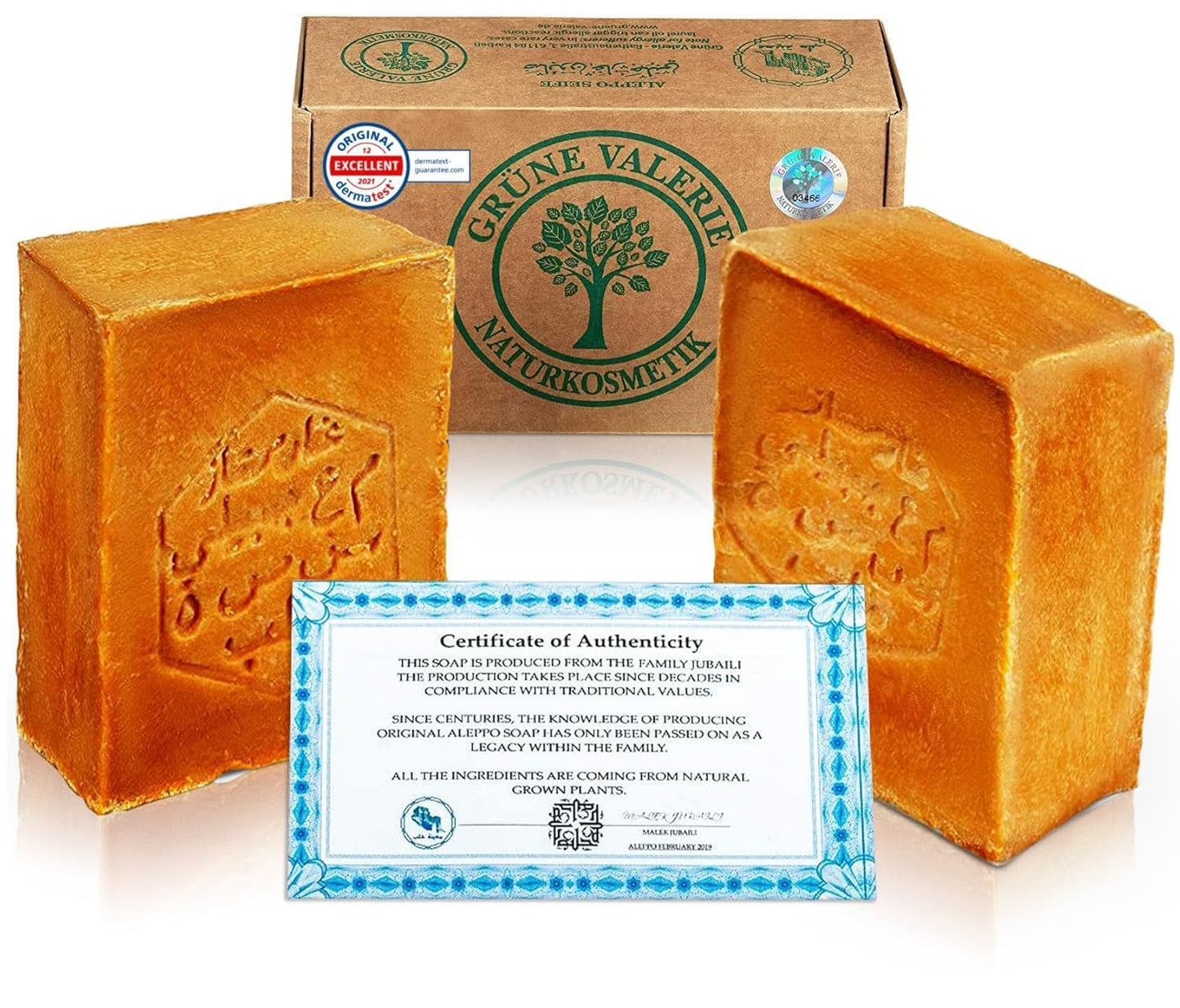 Original Aleppo Soap? 2 x 200g with 80% olive oil 20% laurel oil - PH value 8 - Detox properties - vegan natural product - handmade - matured over 6