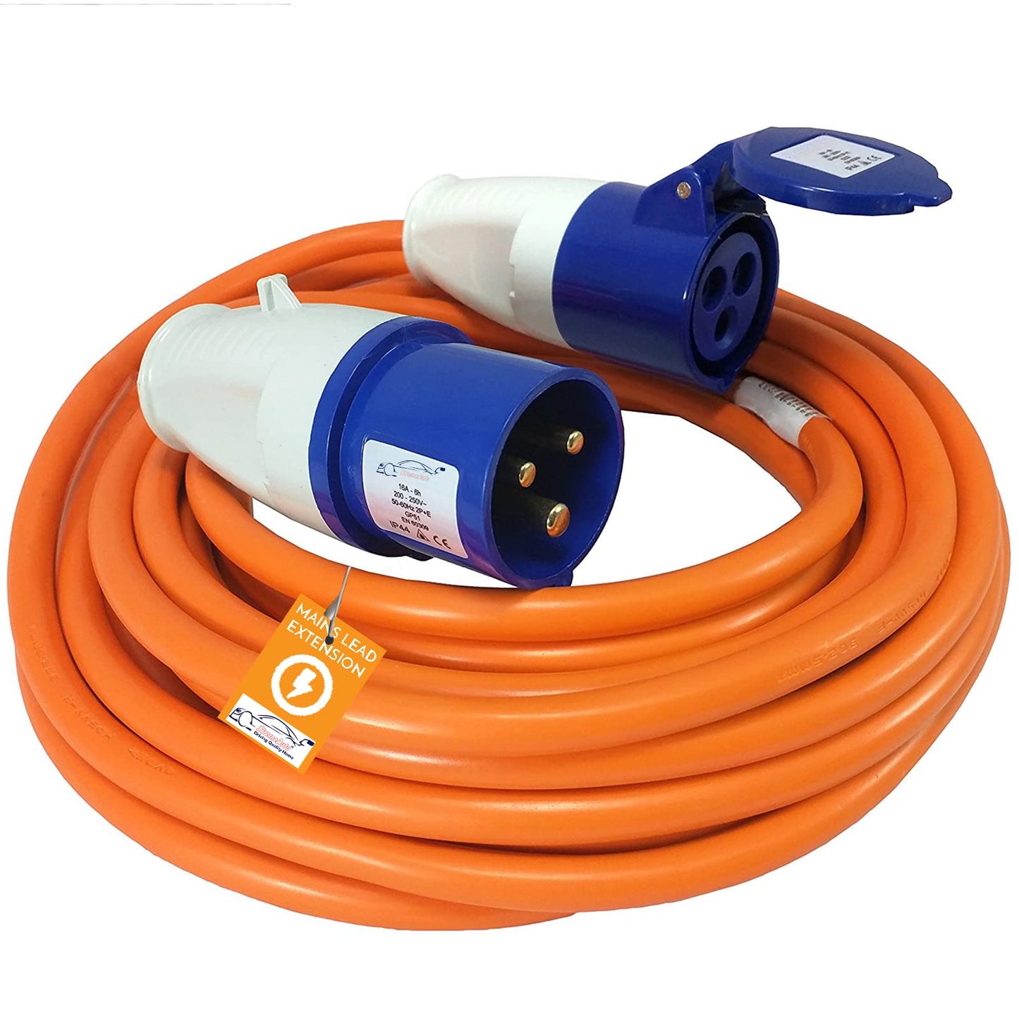 Xtremeauto 10M Extension Lead - Heavy Duty Caravan Hook Up Cable, 240V 16amp Cable Lead Camping Extension Lead Orange High Vis Orange Mains Power Lead
