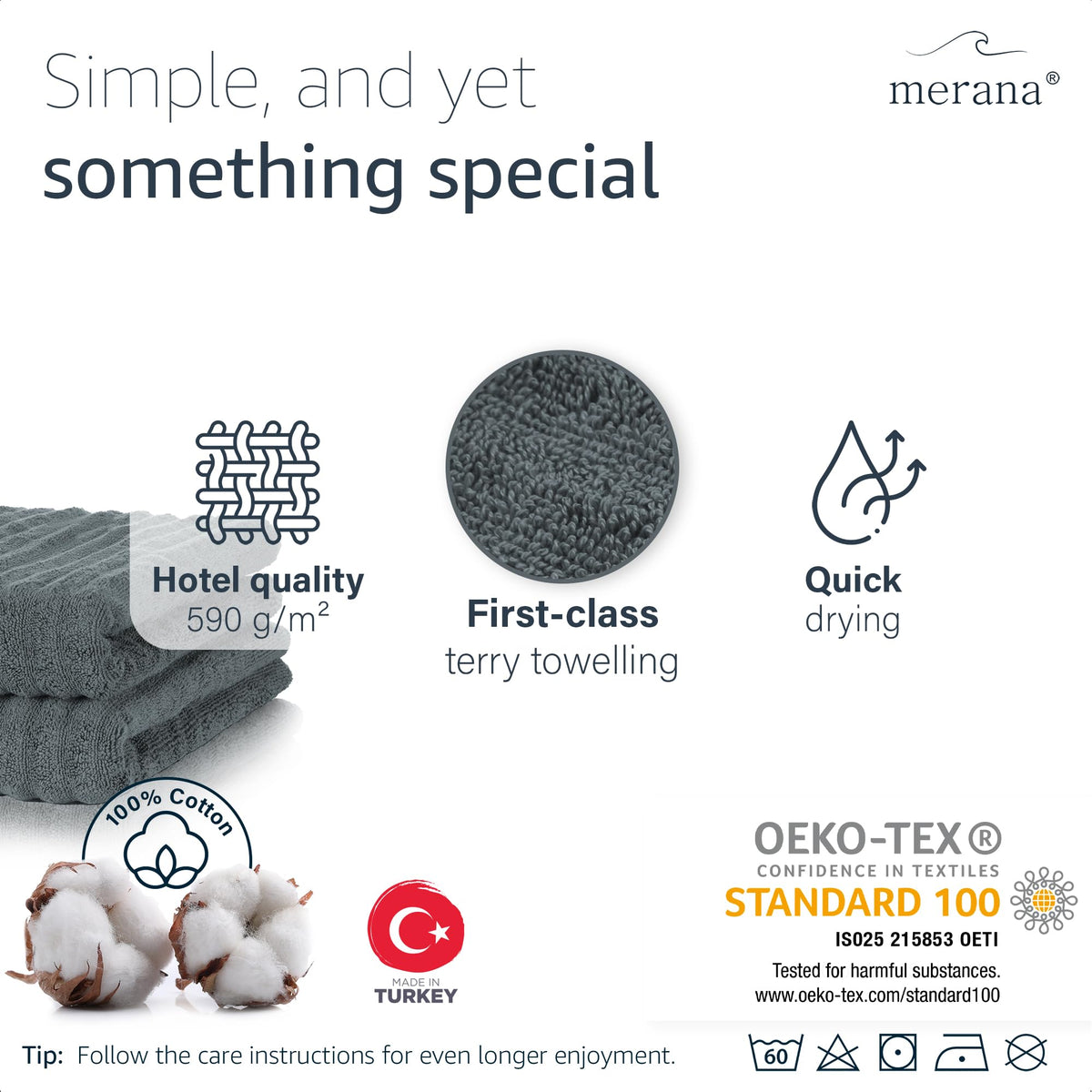Merana OSLO towel set | quick-drying, soft & lint-free | terry luxury quality | 100% cotton terrycloth | OEKO-TEX | 590 GSM | gift set | Dark gray