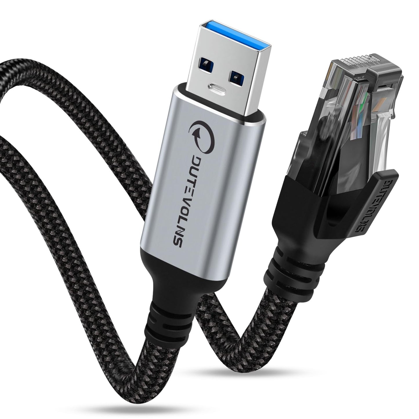 Dutevolns USB to Ethernet Cable 5M, USB A 3.0 to RJ45 Male Nylon Adapter, Gigabit Directly Connected, Compatible for Laptop, Desktop PC, Switch,