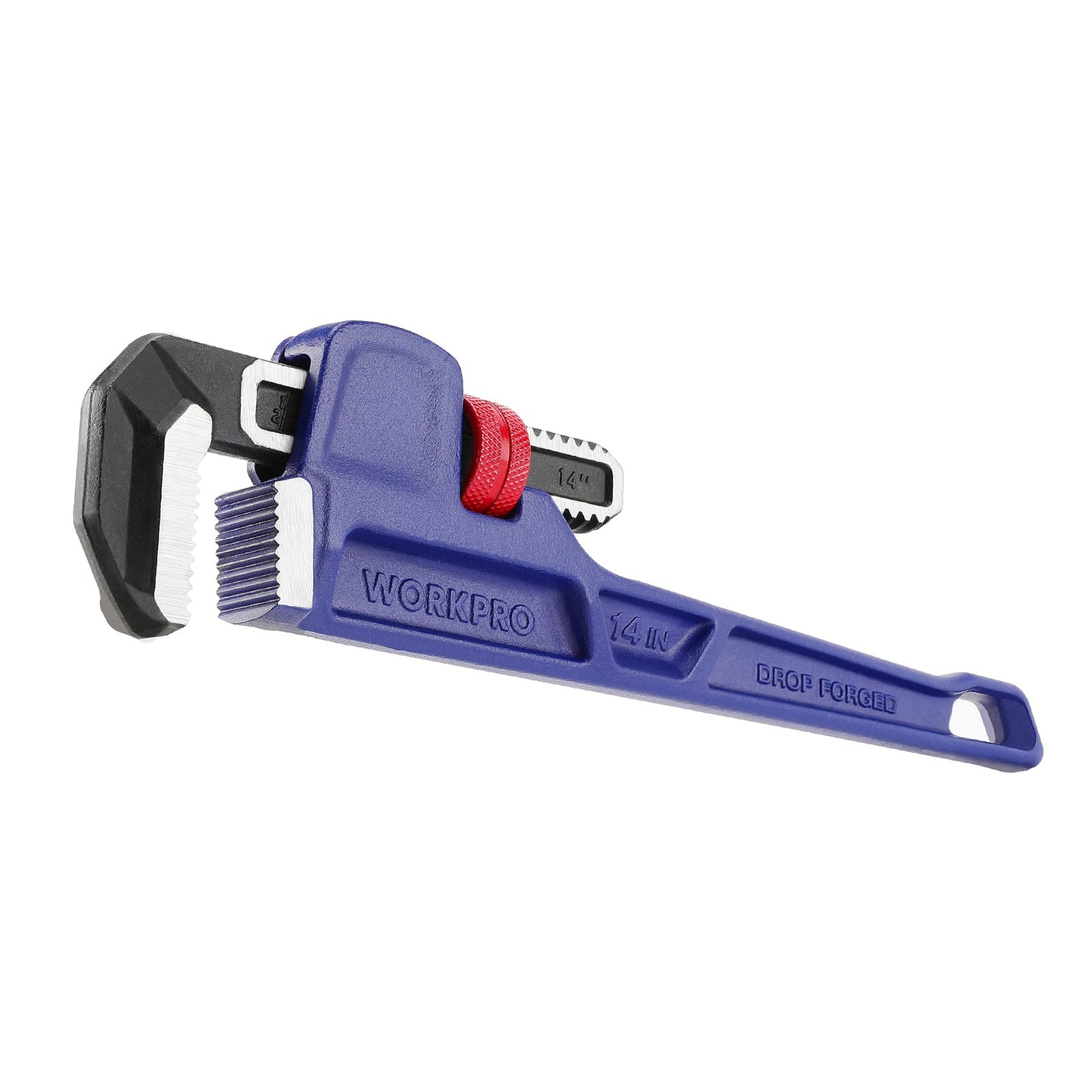 WORKPRO 14 inch / 350mm Drop-Forged Heavy Duty Straight Plumbing Wrench, Adjustable Pipe Wrench with Large Jaw Width (Max. 70mm) and Scales