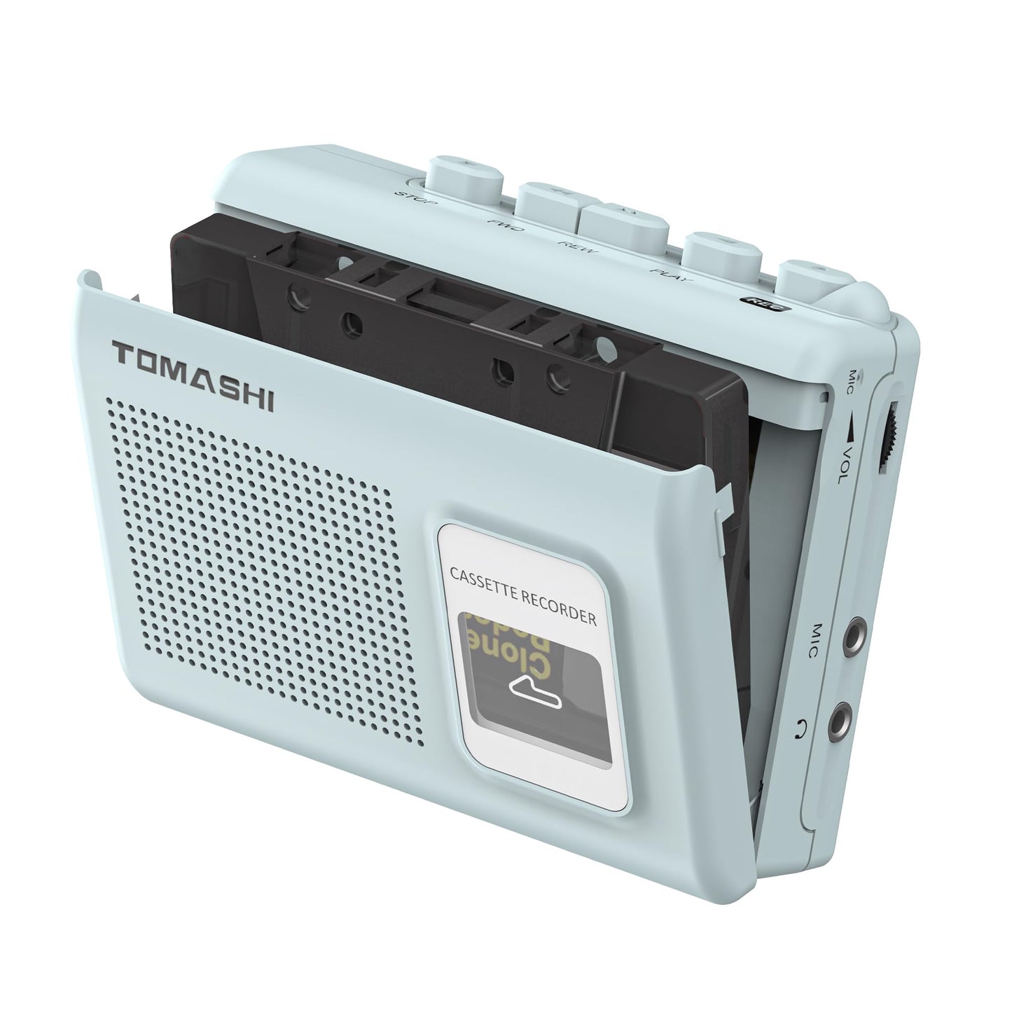 Portable Cassette Player, Tape Recorder with Built-in Speaker, Microphone, Headphone Jack, 4.57 x 3.54 x 1.38 inches (Blue)