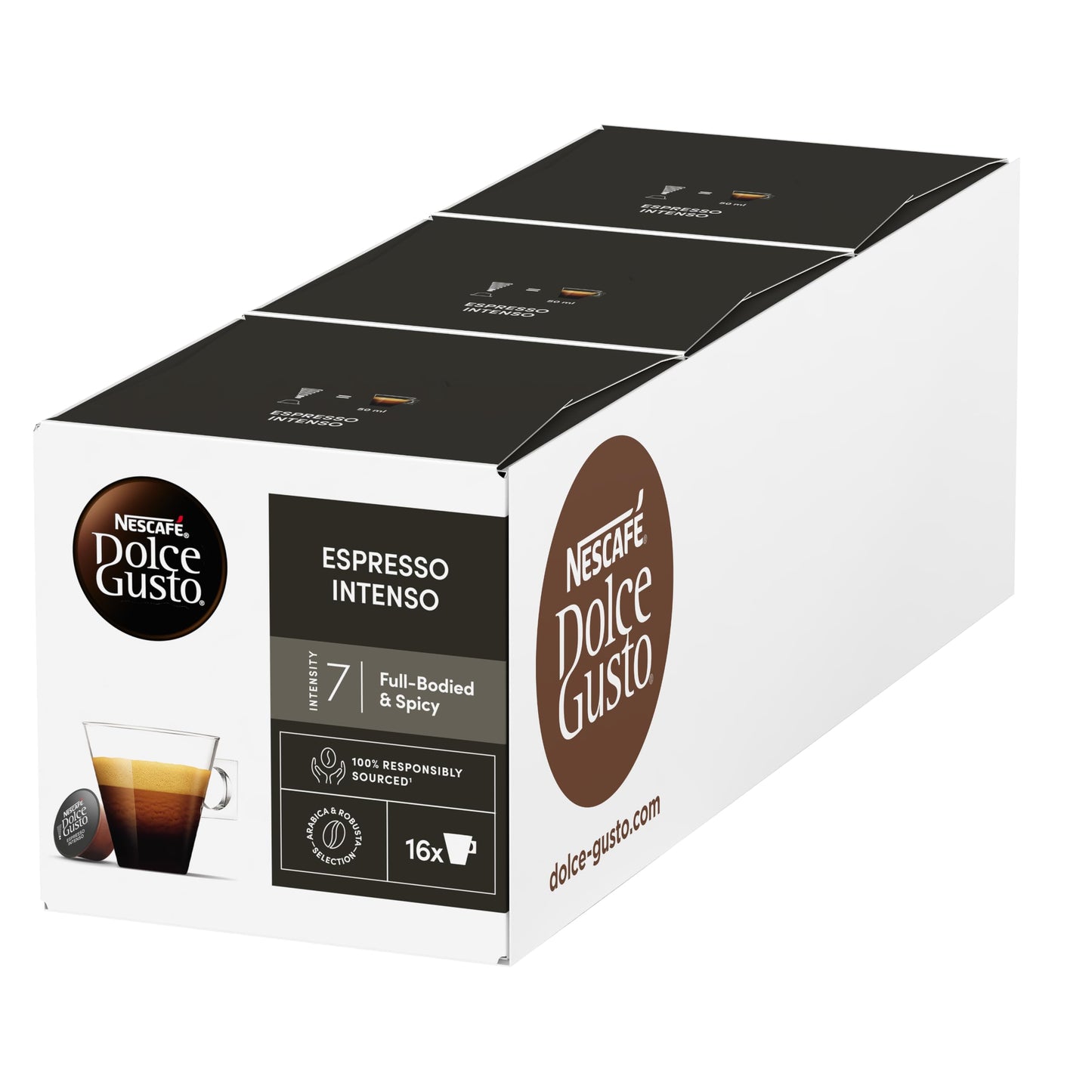 NESCAFE? DOLCE GUSTO Espresso Intenso Coffee Pods - total of 48 Espresso Intenso Coffee pods- Medium Roast with Velvety Crema- Intensity 7 - (3 Packs)