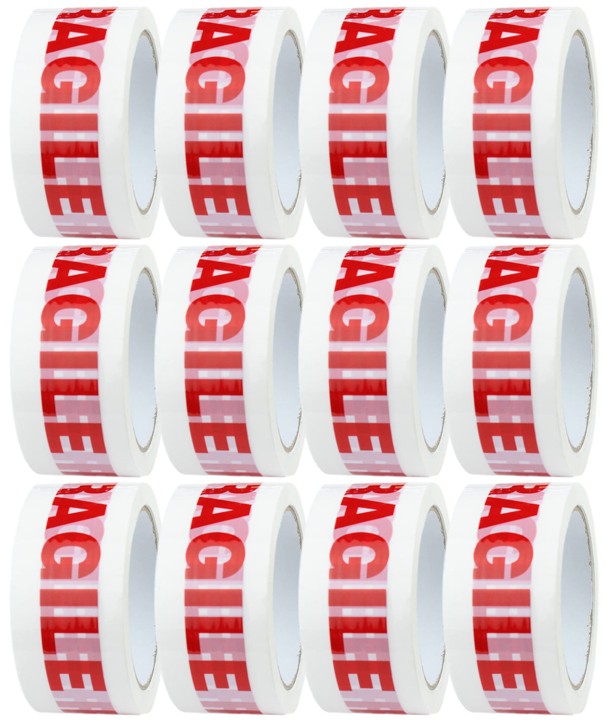 12x Rolls of Low Noise Fragile Tape for Packing Boxes/Fragile Packing Tape - 48mm x 66m, Packing Tape Strong for Moving House, Packing Parcels,