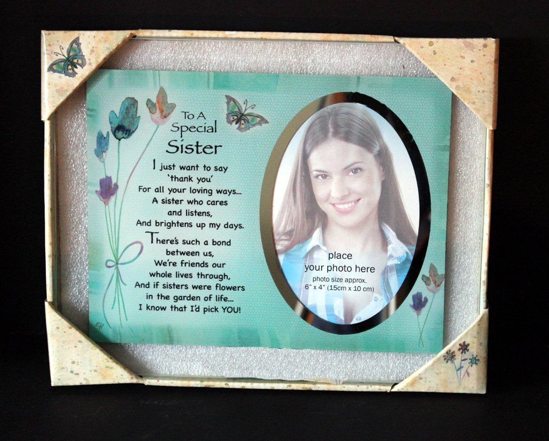 Inspirational Glass Poem Photo Frame for a Very Special Sister Birthday Gift Or Any Occasion Keepsake to Treasure Forever!