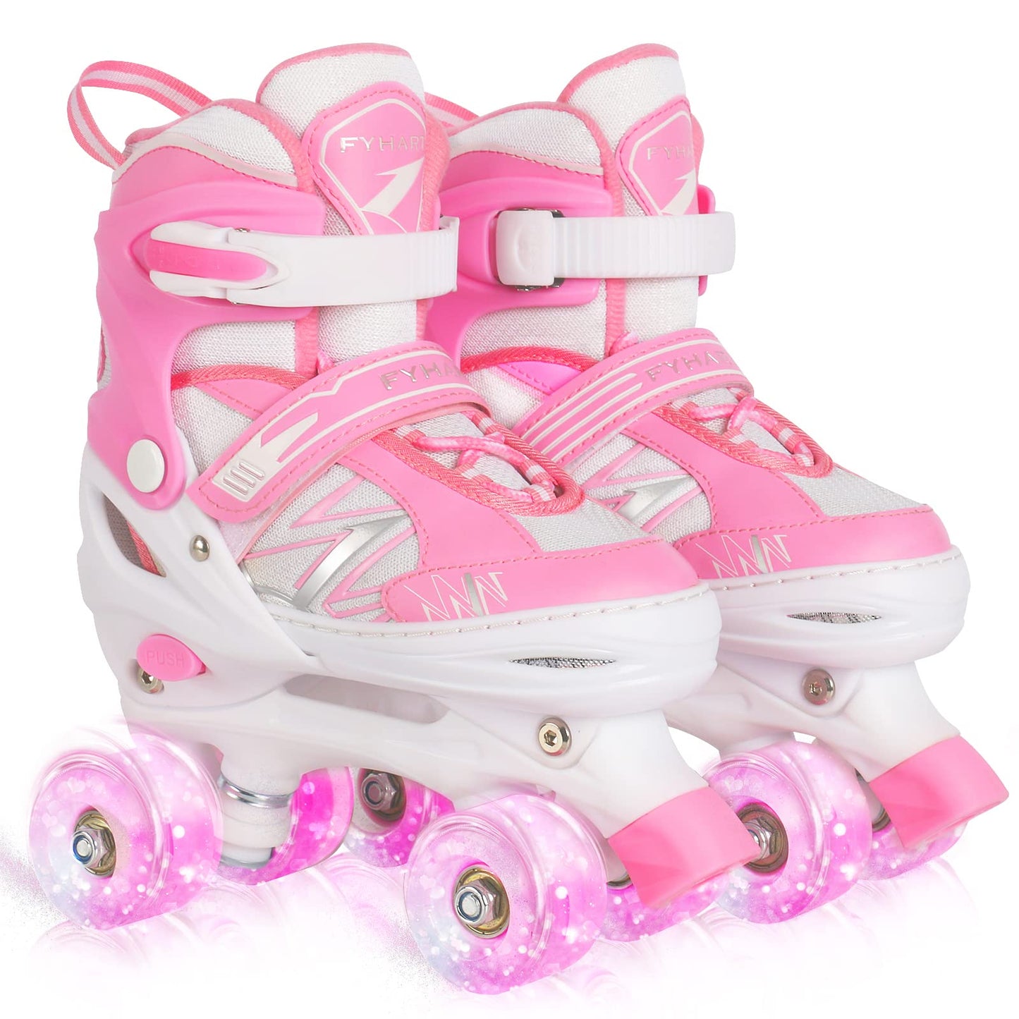 Kids Girls Roller Skates For Toddler Child Beginner, 4 Sizes Adjustable Kids Roller Skates with Light Up Wheels (Pink White, Medium)