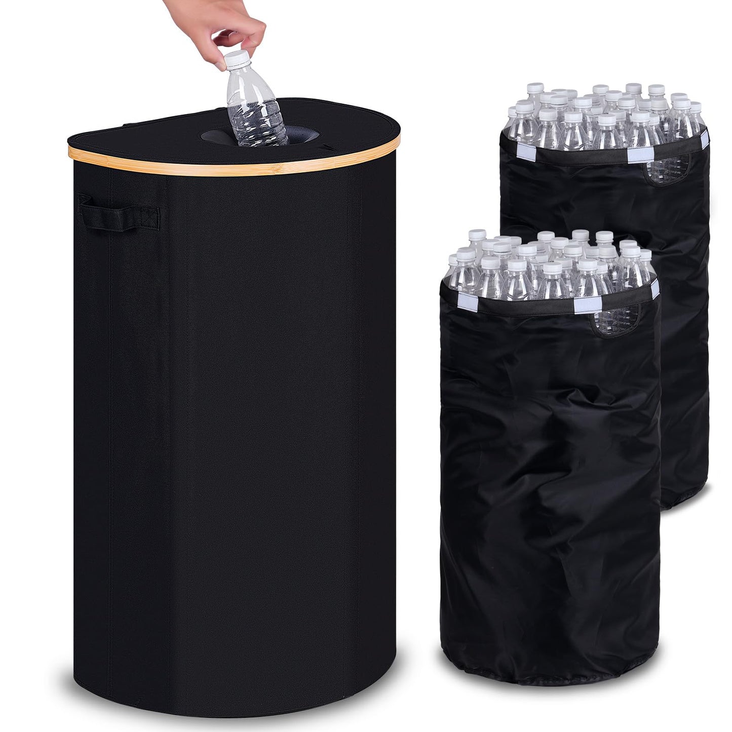efluky Deposit Bottles Collection Container with Lid, Large Deposit Bottles Storage with Two Carry Bags, Black Container Empty & Waste Glass Storage