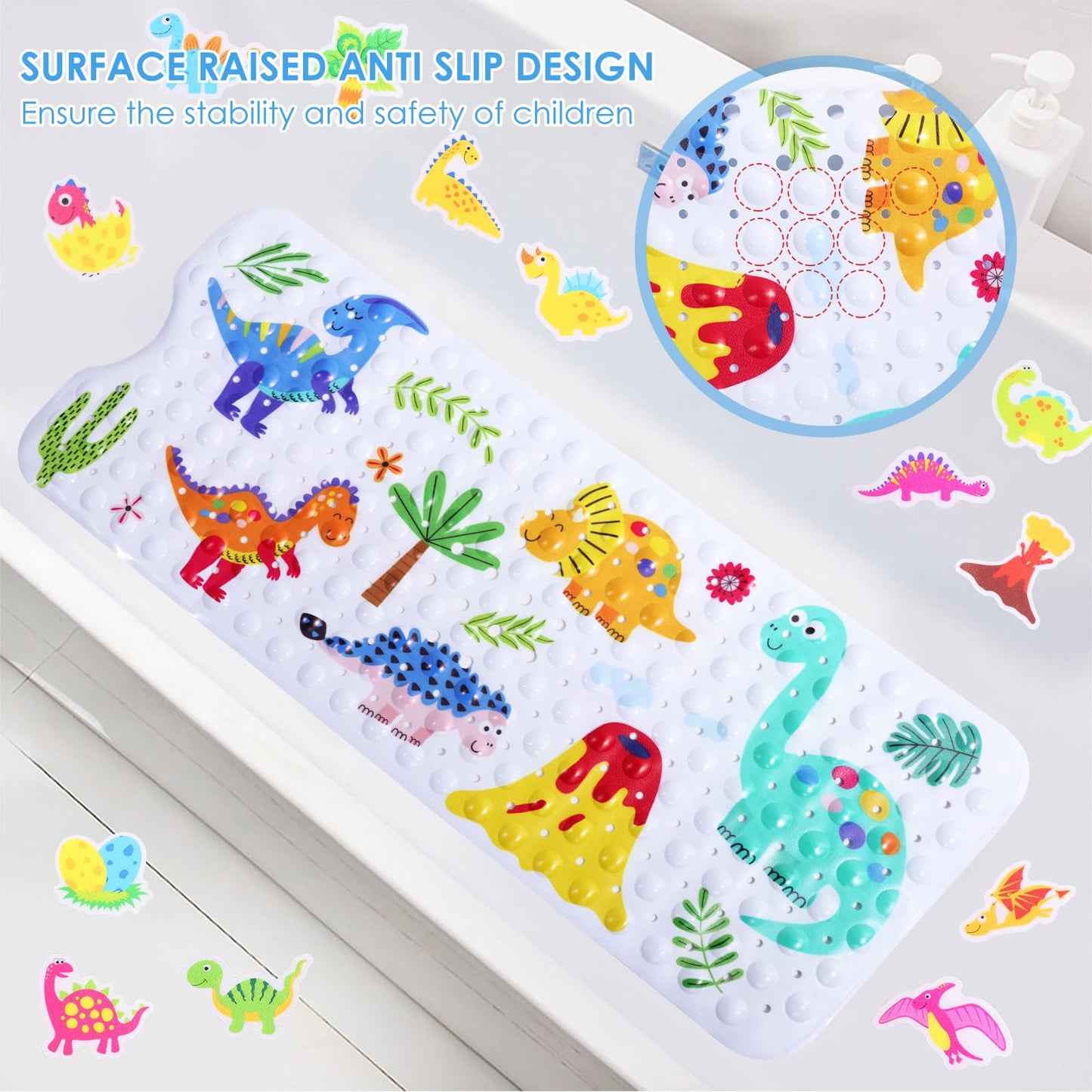 GWCYMYD Baby Bath Mat Non Slip Anti Mould, 100x40cm Extra Long Bathtub Mat for Kids with 30 Shower Stickers