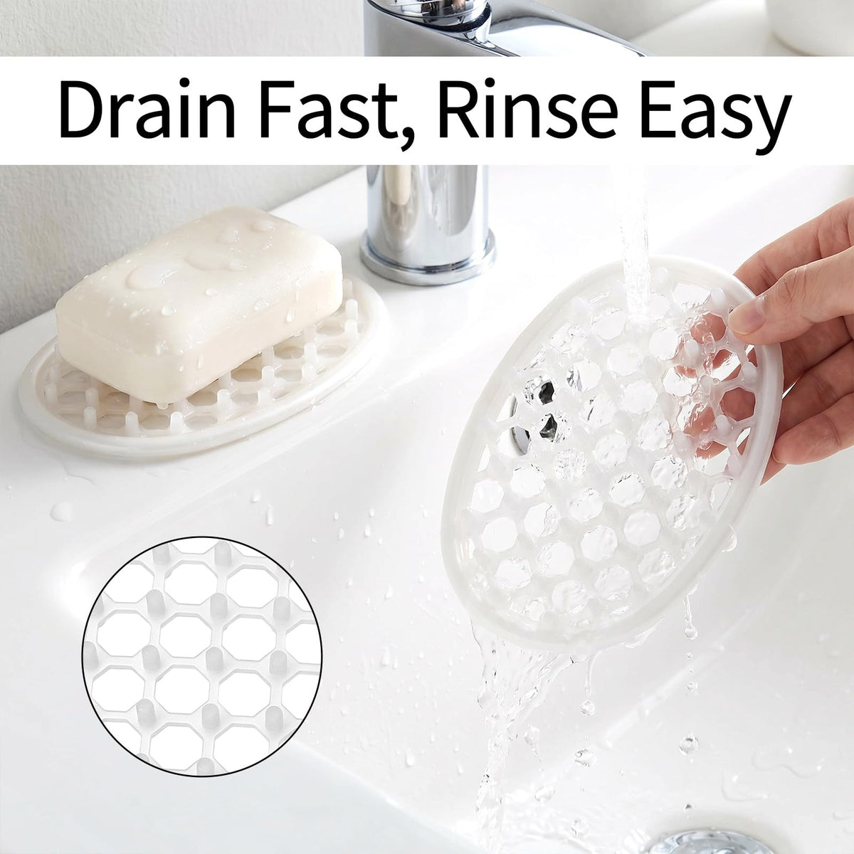 2 Pcs Silicone Soap Holder Soap Dish for Shower Simplicity Soaps Dish Non-Slip Clear Holder with Drainage Holes Self Draining Waterfall Soaps Tray