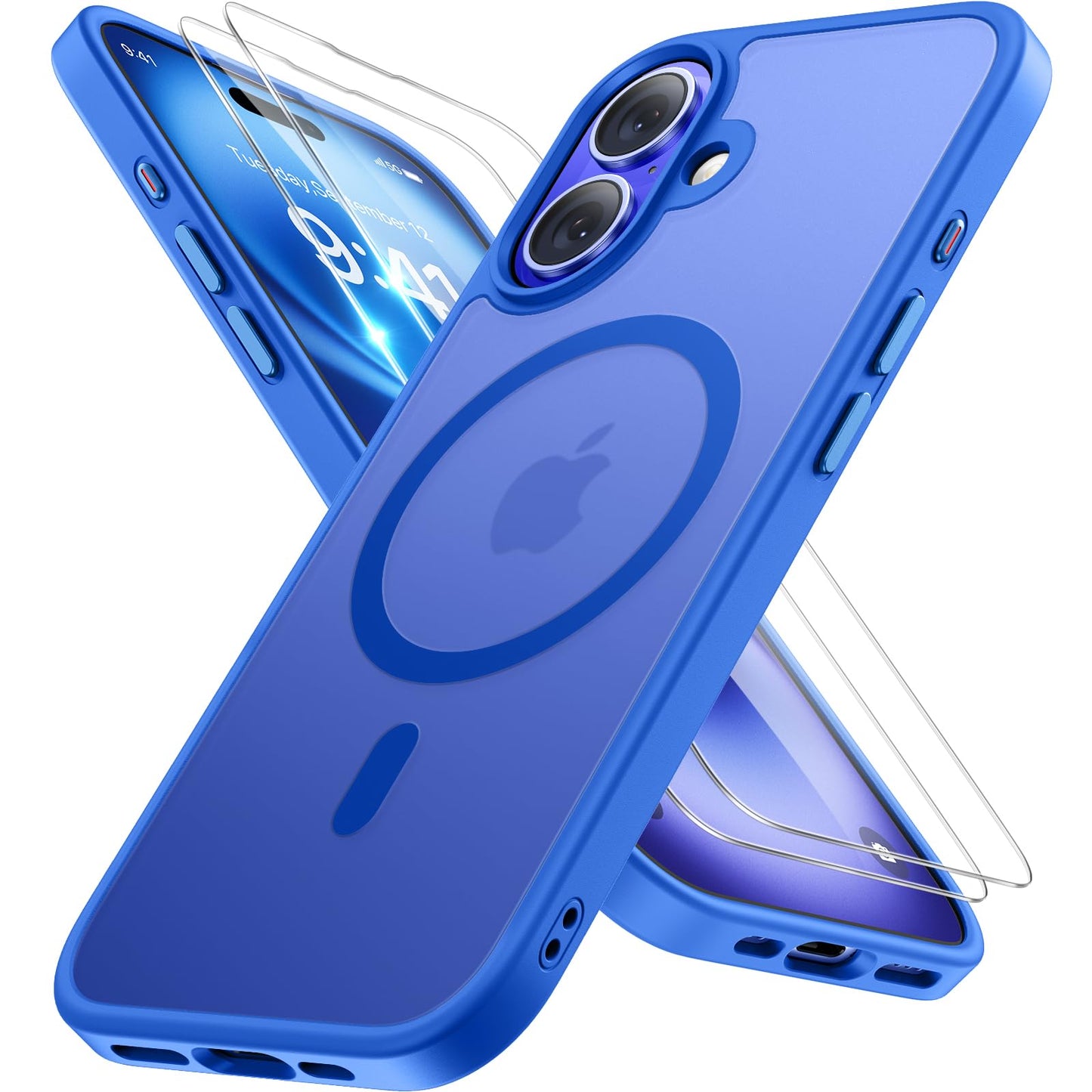 Miracase Magnetic for iPhone 16 Case [Compatible with MagSafe] [With 2X Screen Protectors] Military-Grade Protection, Anti-Fingerprint, Slim Phone