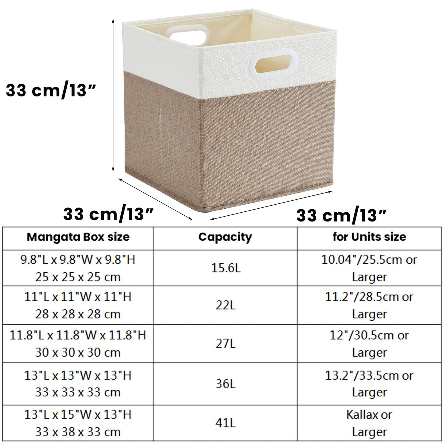 Mangata Cube Storage Boxes 33x33x33cm, Light Khaki Cream White, 3Pcs