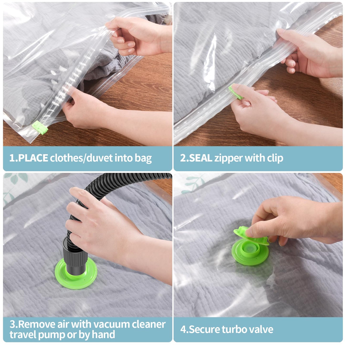 HEAVY DUTY 6 VACUUM STORAGE BAGS by Gorilla Bags. 2 Large (100x80cm), 2 Medium (60x80cm), 2 Small