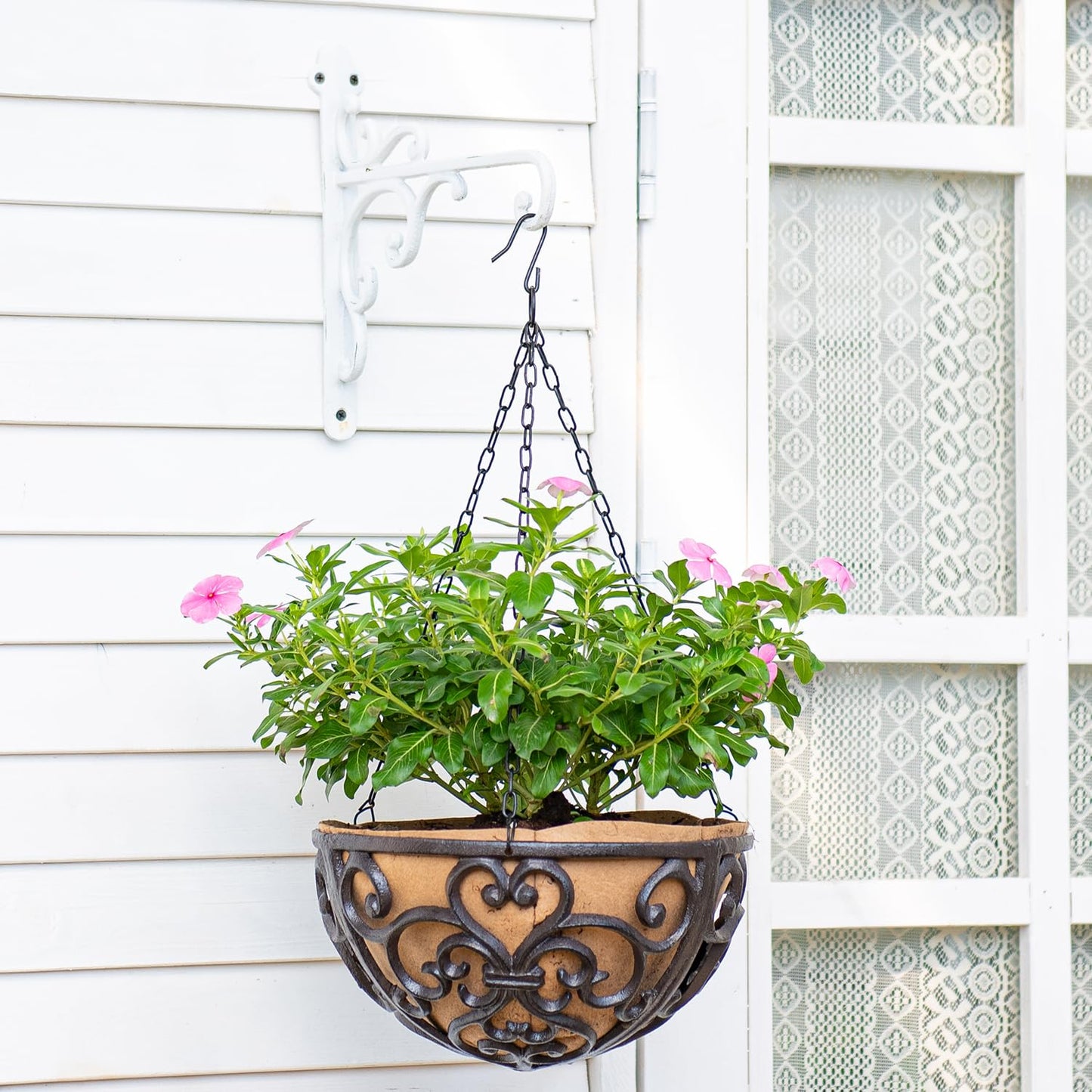 Sungmor Cast Iron Wall Hook Plant Hangers - Home & Garden Heavy Duty Hanging Bracket Plant Hooks - 2PC WHITE Decorative Wall Mount Hooks for Hanging
