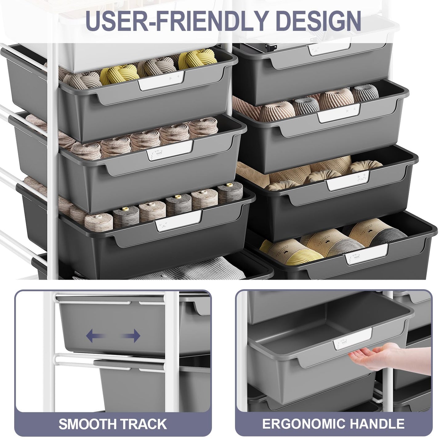 10-Drawer Craft Organizer Trolley Cart, Gray