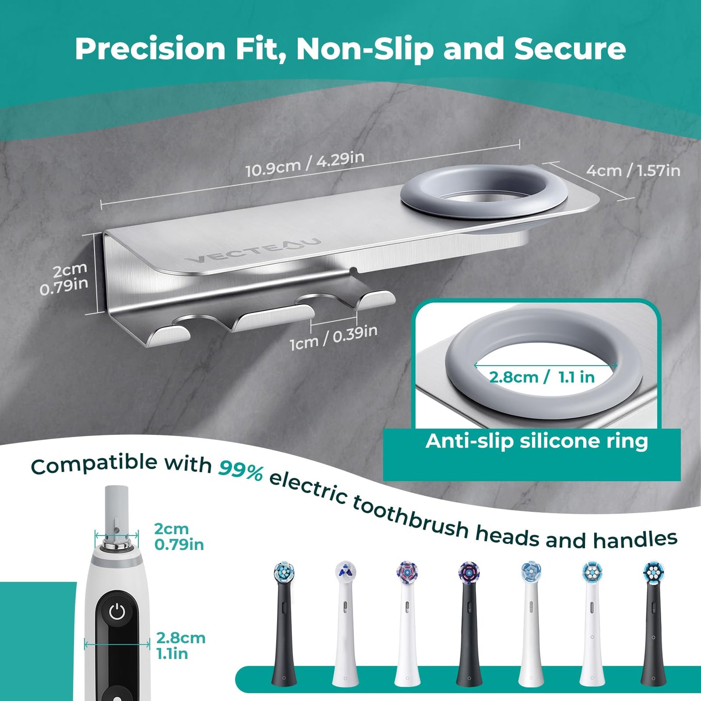 VECTEAU Toothbrush Holder Wall Mounted, Stainless Steel Electric Toothbrush Holder Compatible with Oral-B iO