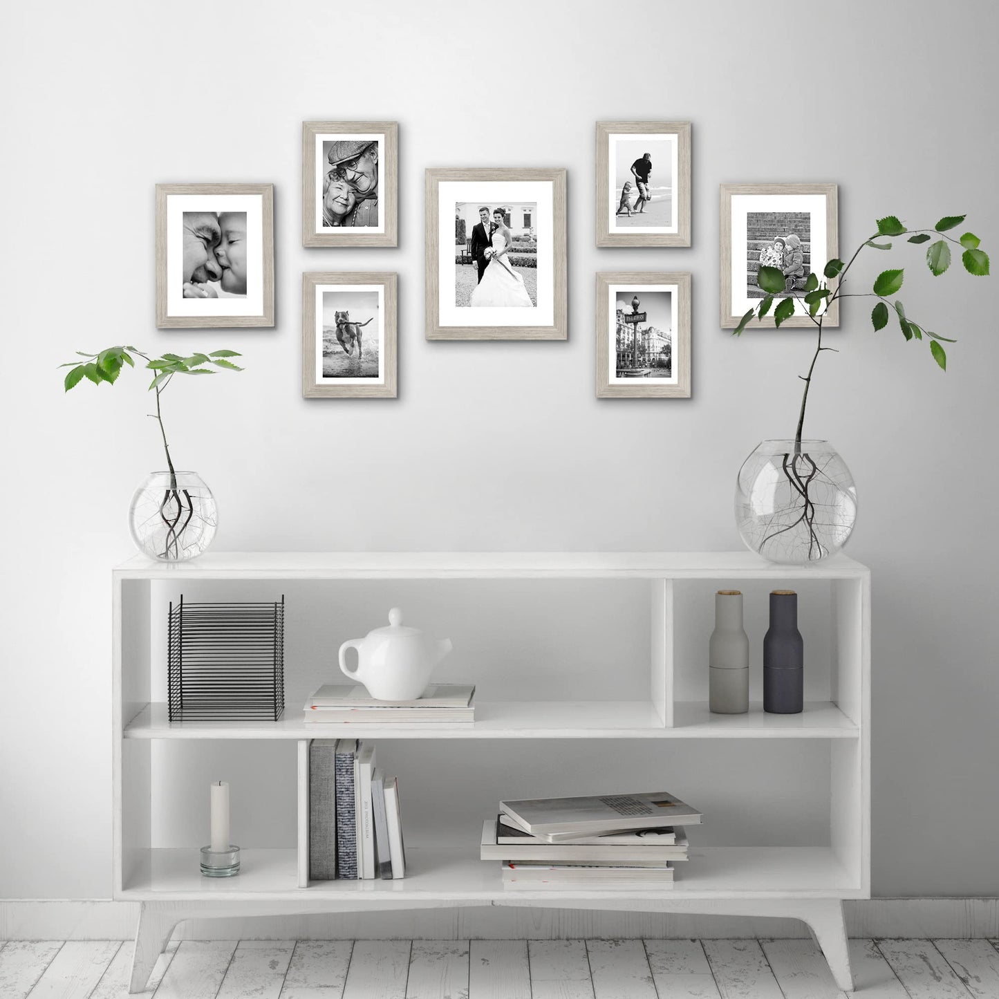 Americanflat 7 Piece Gallery Wall Frame Set in Driftwood - One 11x14, Two 8x10, Four 7x5 - Collage Photo Frames with Horizontal and Vertical Formats