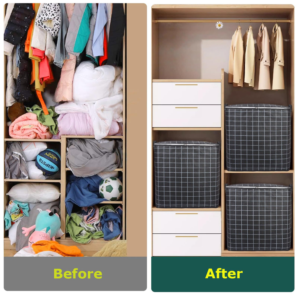 Minicoco 2Pcs 100L Large Capacity Clothes Storage Bags With Reinforced Handle For Moving House, Bedding, Duvet - Foldable, Waterproof, Moisture Proof