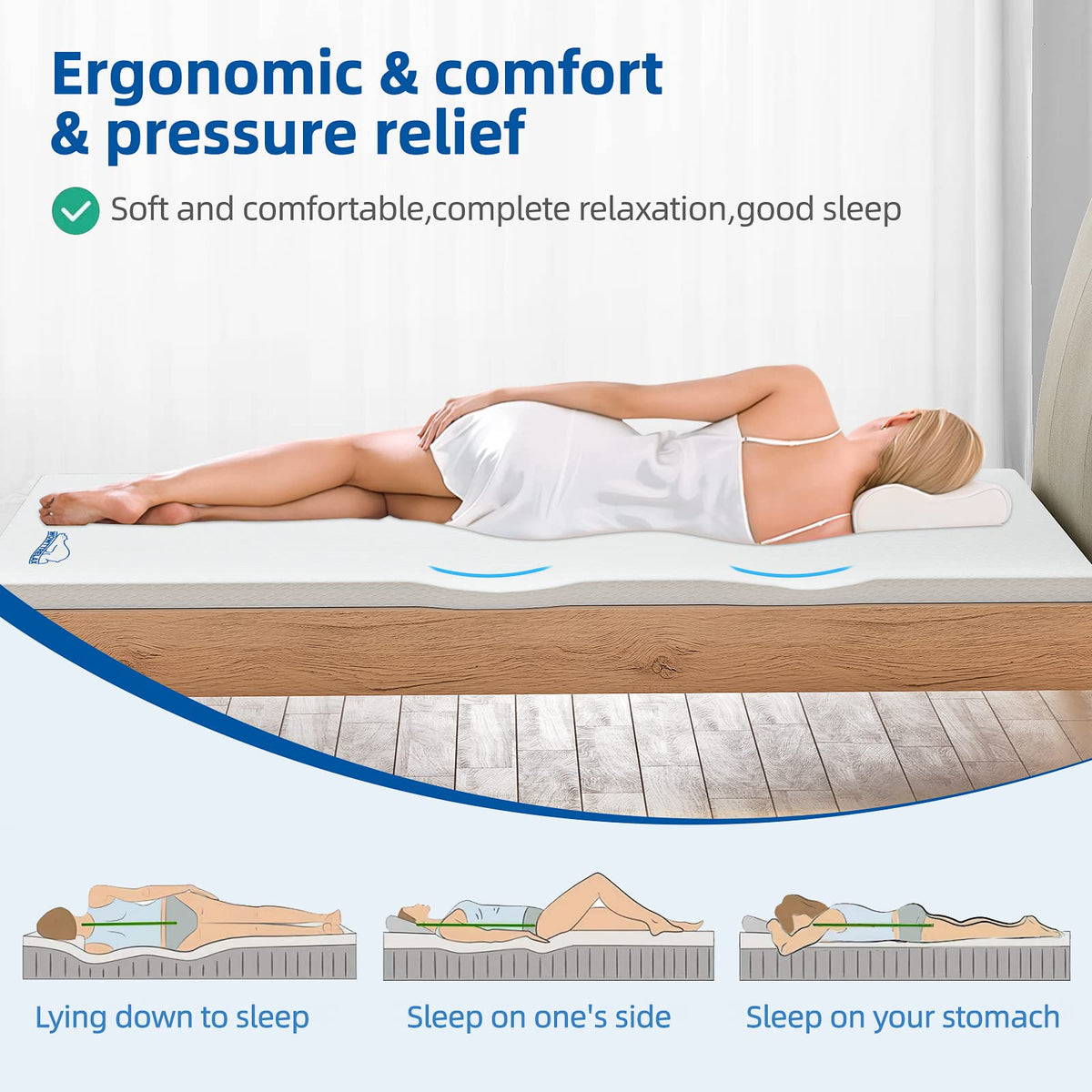 WOWTTRELAX Dual-Layer 2 Inch Memory Foam Mattress Topper, King Size with Anti-Mite & Breathable Knitting Cover, Cooling Mattress Topper for Back Pain