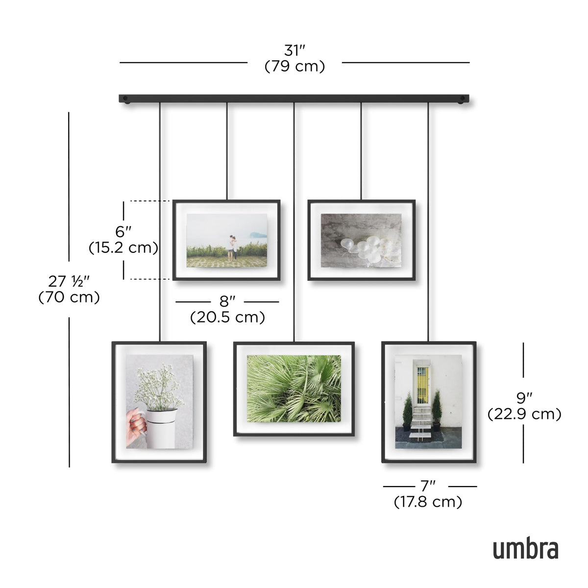 Umbra Exhibit Picture Frame Gallery Set, Adjustable Collage Display for 5 Photos, Prints, Artwork and More, Holds two 4 x 6" and three 5 x 7" Photos,