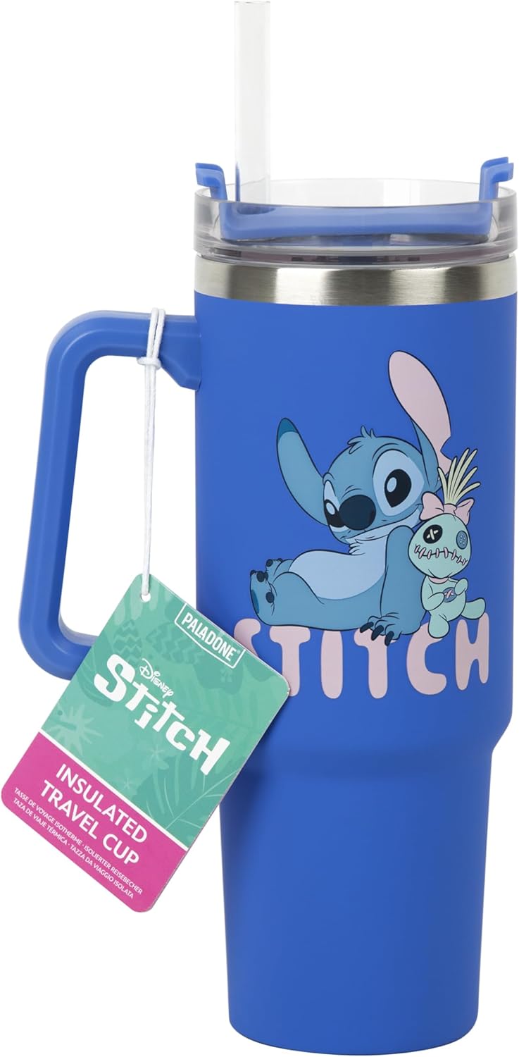 Paladone Disney Stitch 900 ml Insulated Cup, NEW but no straw, some colour chipped off very small,