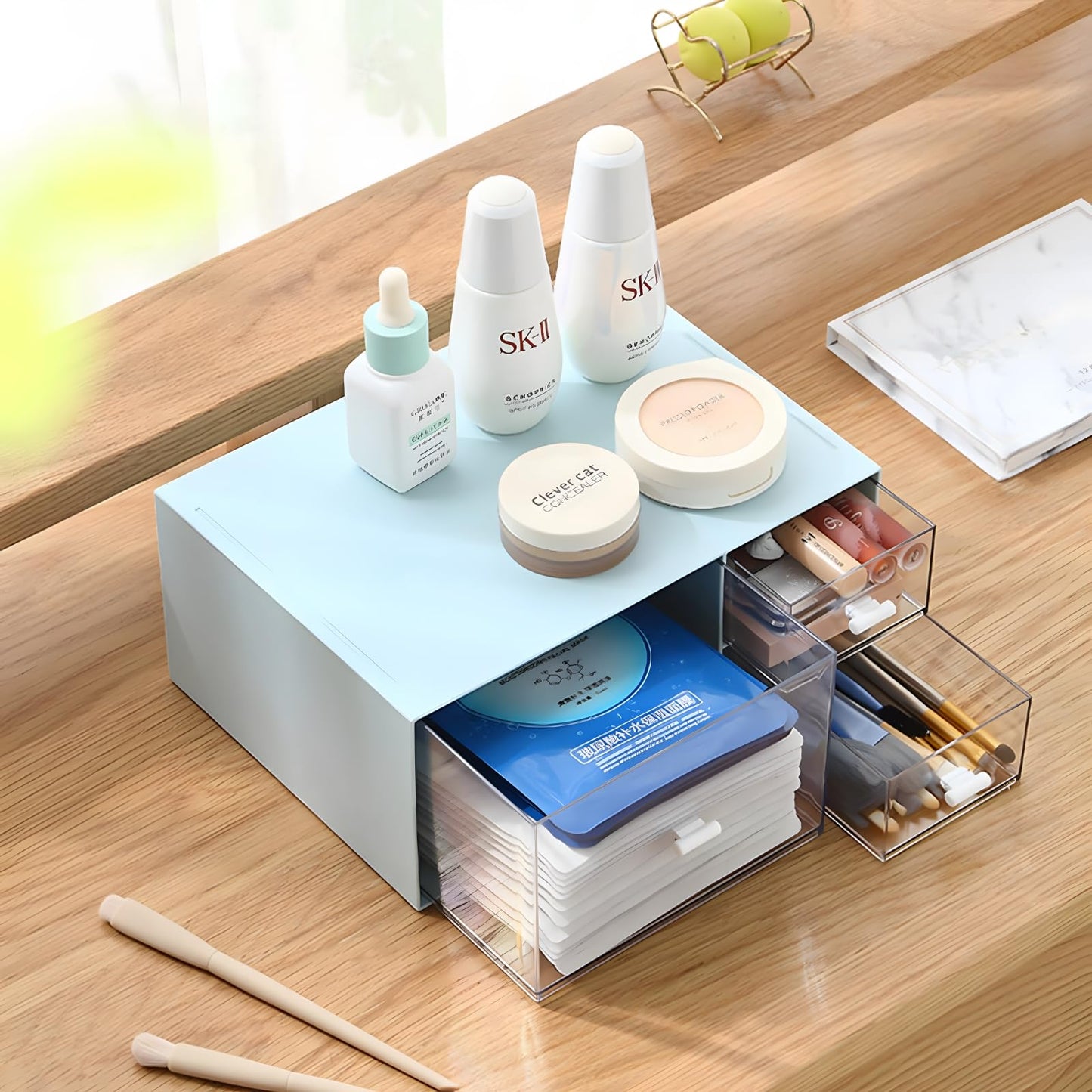OSteed Desk Tidy Organiser with 4 Drawers, Desktop Storage Unit, Blue