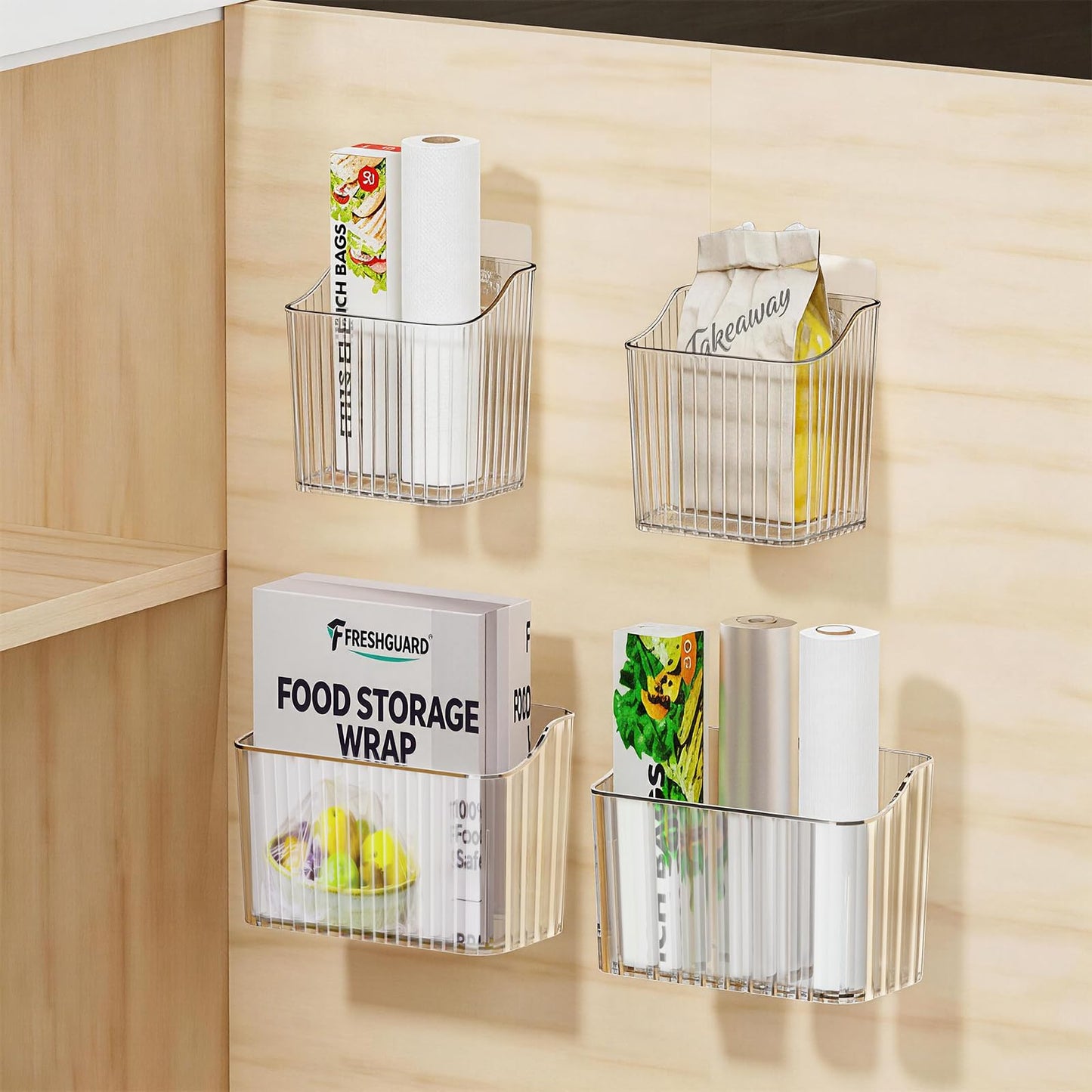 PAVSTINE 4Pcs Cabinet Door Storage Box Self-adhesive No Residue Transparent