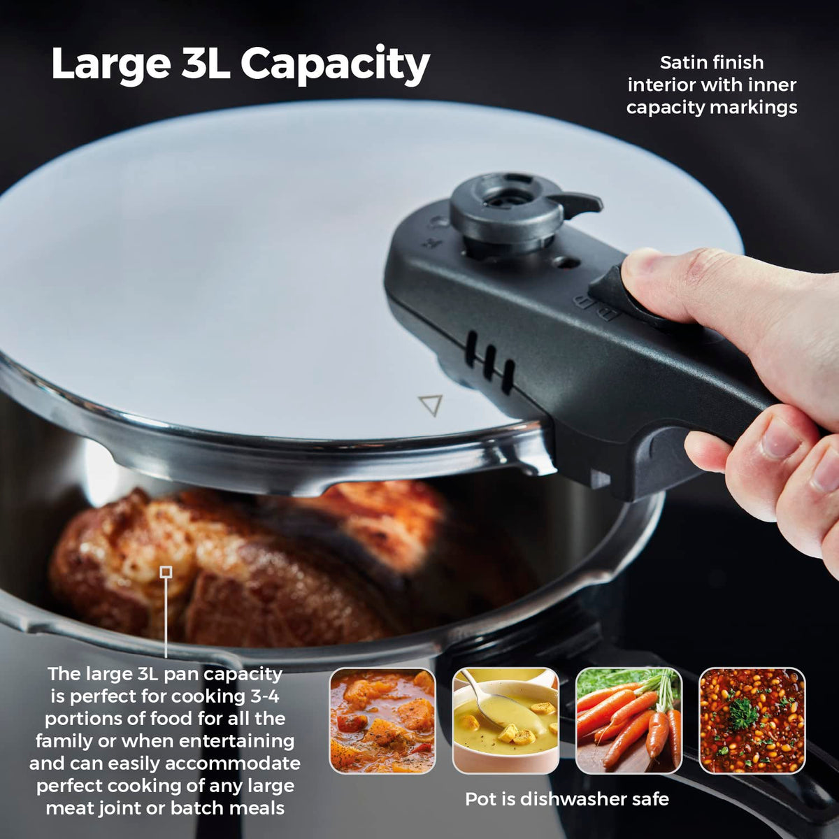 Tower T80245 Stainless Steel Pressure Cooker with Steamer Basket, 3 Litre, Stainless Steel, Silver