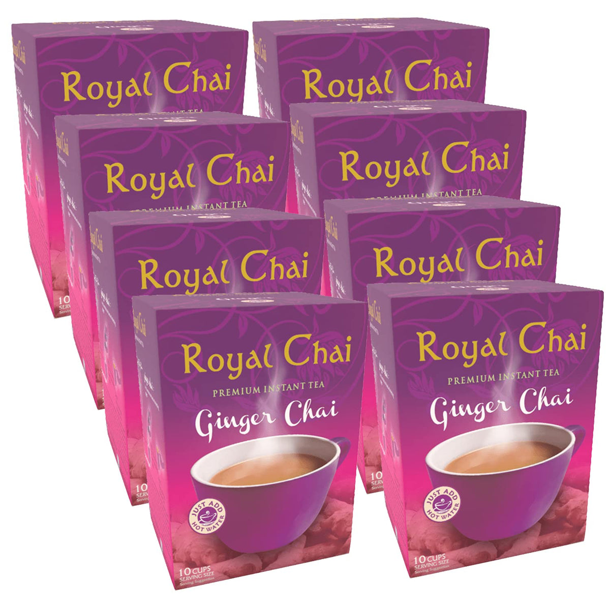 Royal Tea Ginger Chai Sweetened 220g (Pack of 8) ? Premium Instant Tea ? Ginger Tea ? Natural ? Instant Ginger Indian Tea