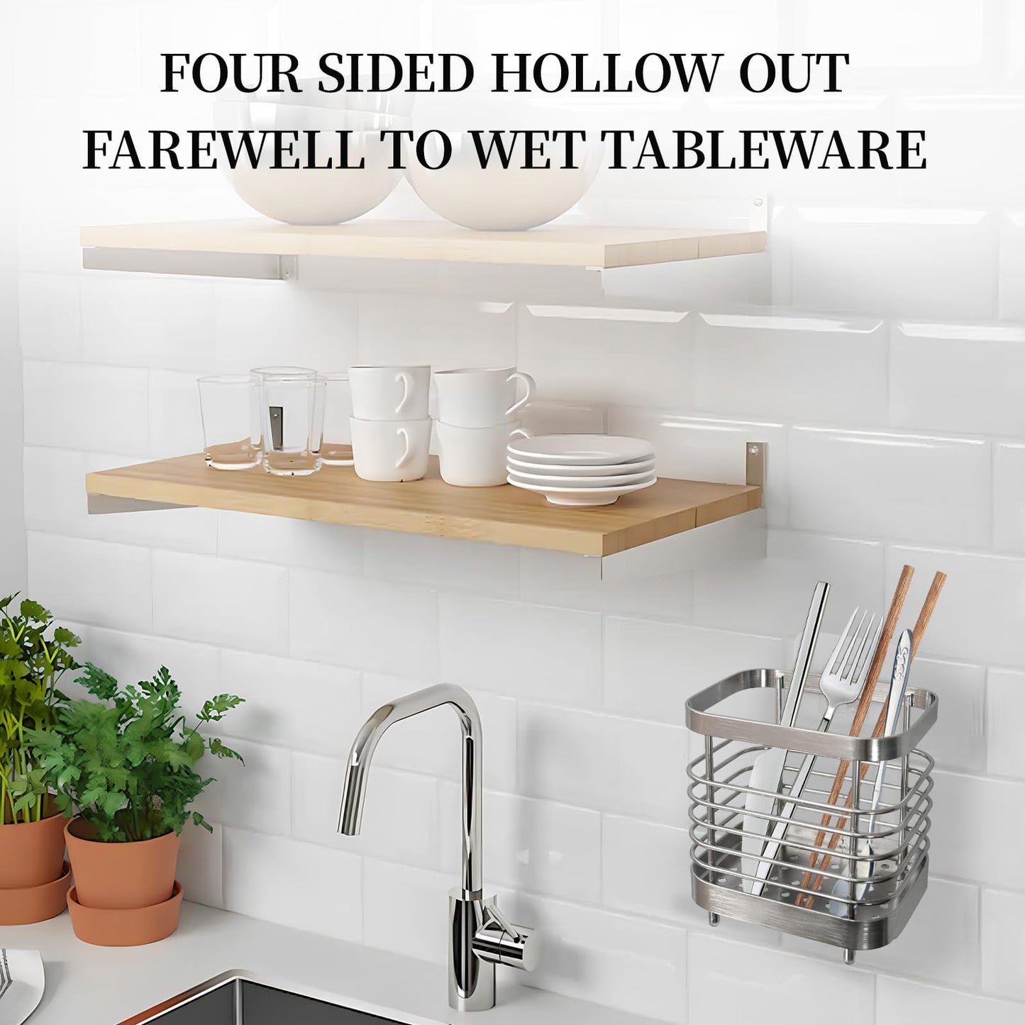 Wall-Mounted Toothbrush Holder for Bathroom - Stainless Steel with Drain Holes & Adhesive Hooks | Space-Saving Bathroom Toothbrush Holders, Silver