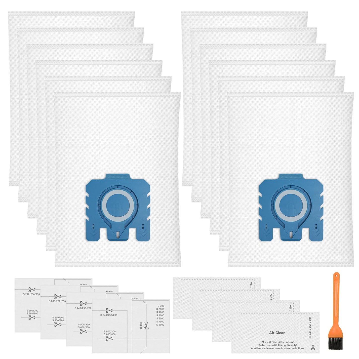 12 Pack GN 3D Efficiency Dust Bags for Miele GN Hoover Bag for Classic C1 Complete C2 Complete C3 S2 S5 S8 S400 Series Vacuum Cleaners with 4 Motor