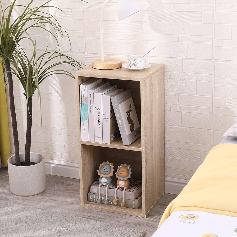 ETNIC ART Double Cube Furniture Storage Bookcase Shelf Oak 35 x 30 x 70 cm MDF Wood Shelf Design Office Entrance Living Room