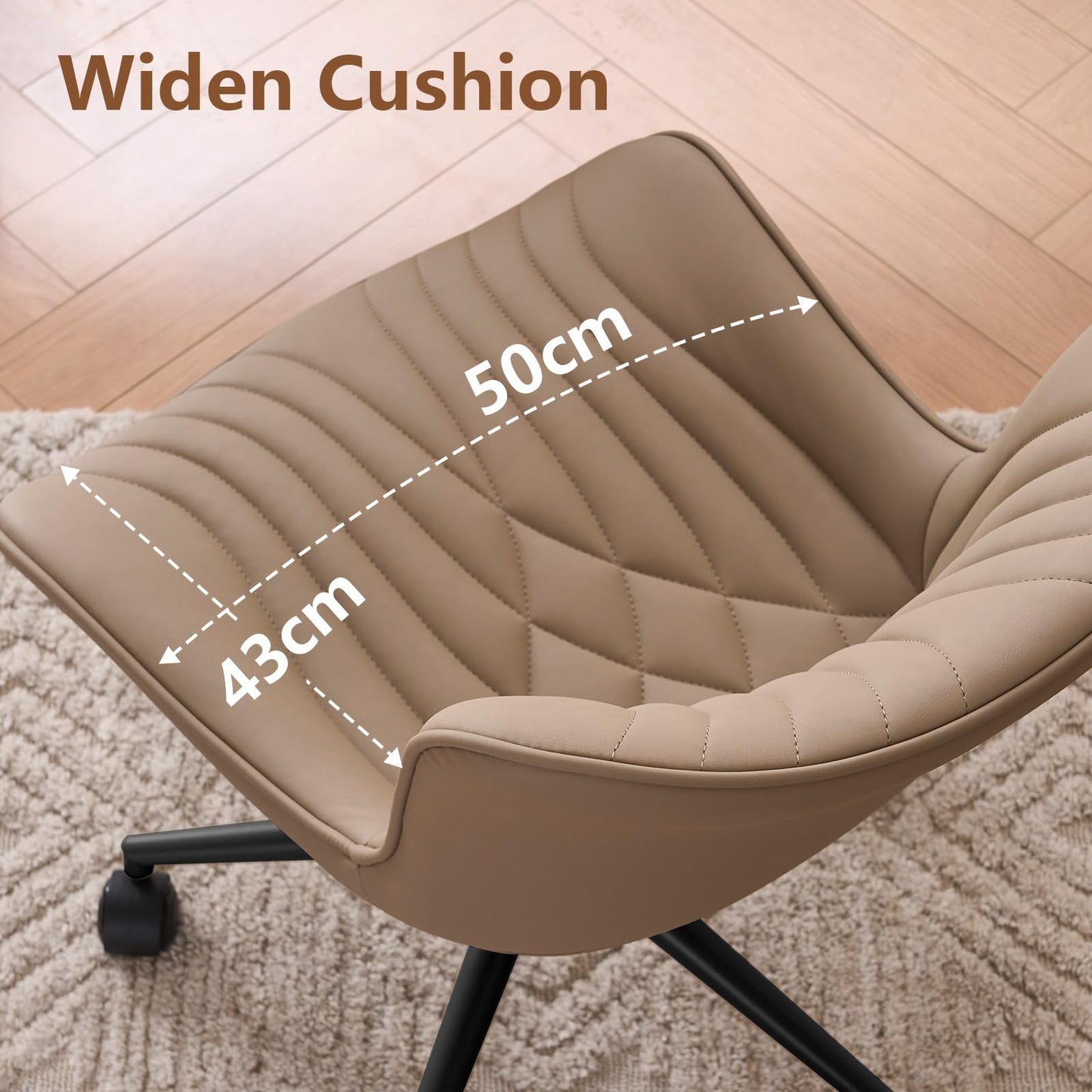 YOUTASTE Office Chair Adjustable, Ergonomic Desk Chair Armless PU Leather Swivel Chairs with Wheels for Home Office Computer, Modern, Khaki