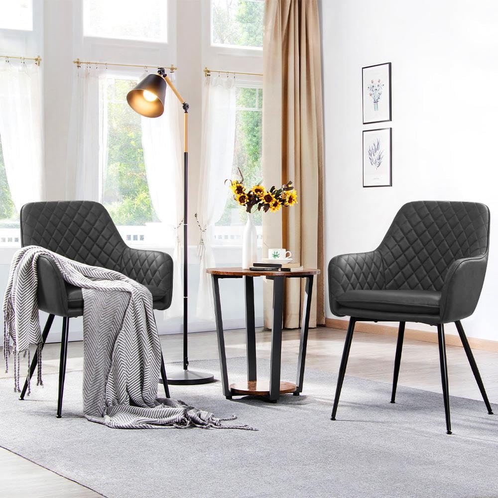 Yaheetech PU Leather Dining Chairs Set of 2 with Armrests, Dark Grey