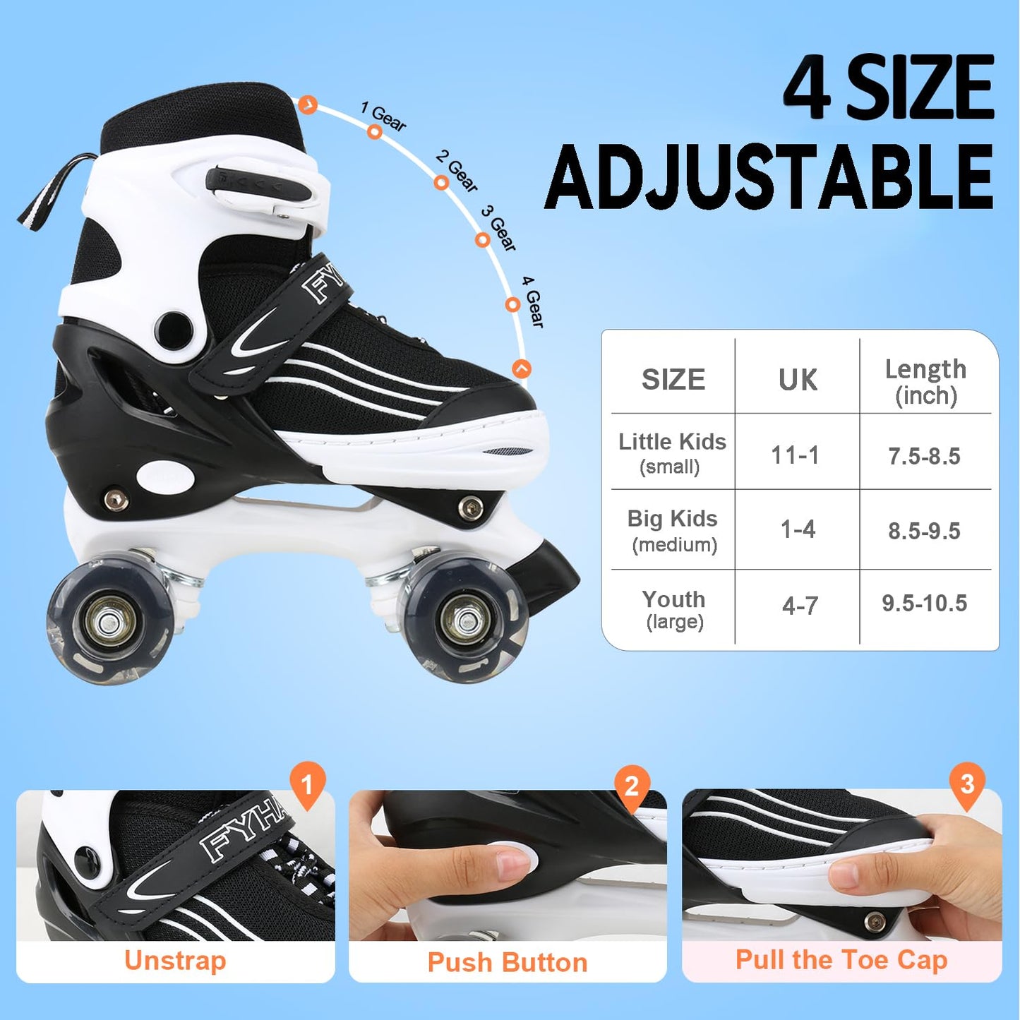 Kids Roller Skates for Girls Boys Adjustable Roller Skates with Light Up Wheels, Fun Illuminating for Girls Boys, Suitable for Both Indoor and Outdoor