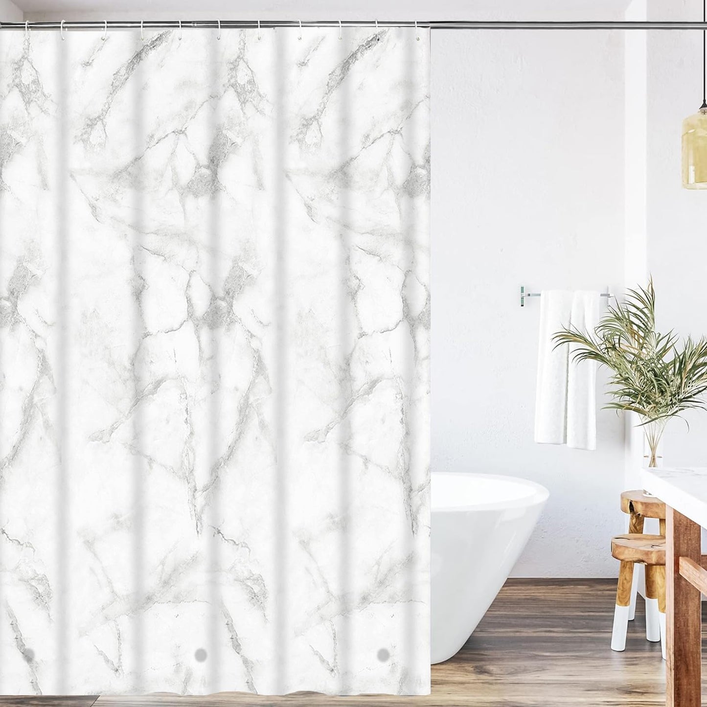 PEVA Shower Curtain 180x180cm,Heavy Duty Plastic Marble Pattern Weighted Shower Curtains Mould Proof Resistant Waterproof Bath Curtains with 12 Hooks